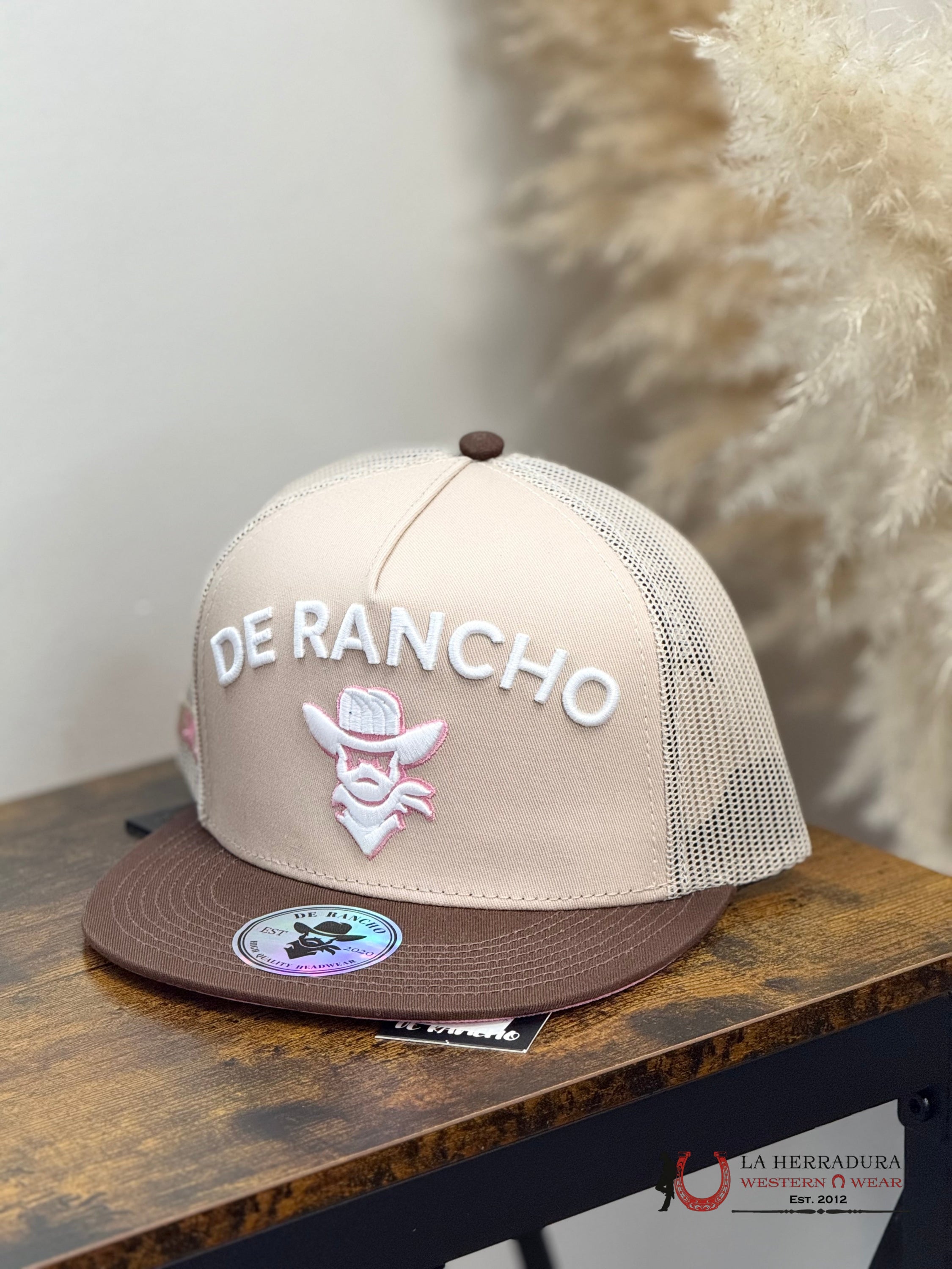 DE RANCHO WHITE Style 202 rosa con blanco HAT CAPS MENS GORRAS HOMBRES