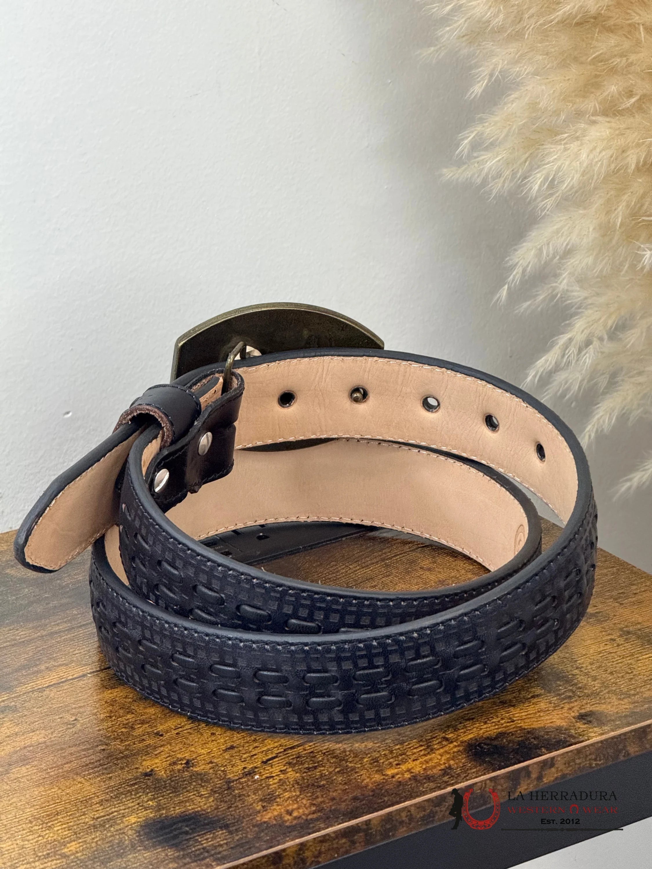 DEL CÉSAR BLACK LASER WOVEN MEN BELT CINTURONES HOMBRES