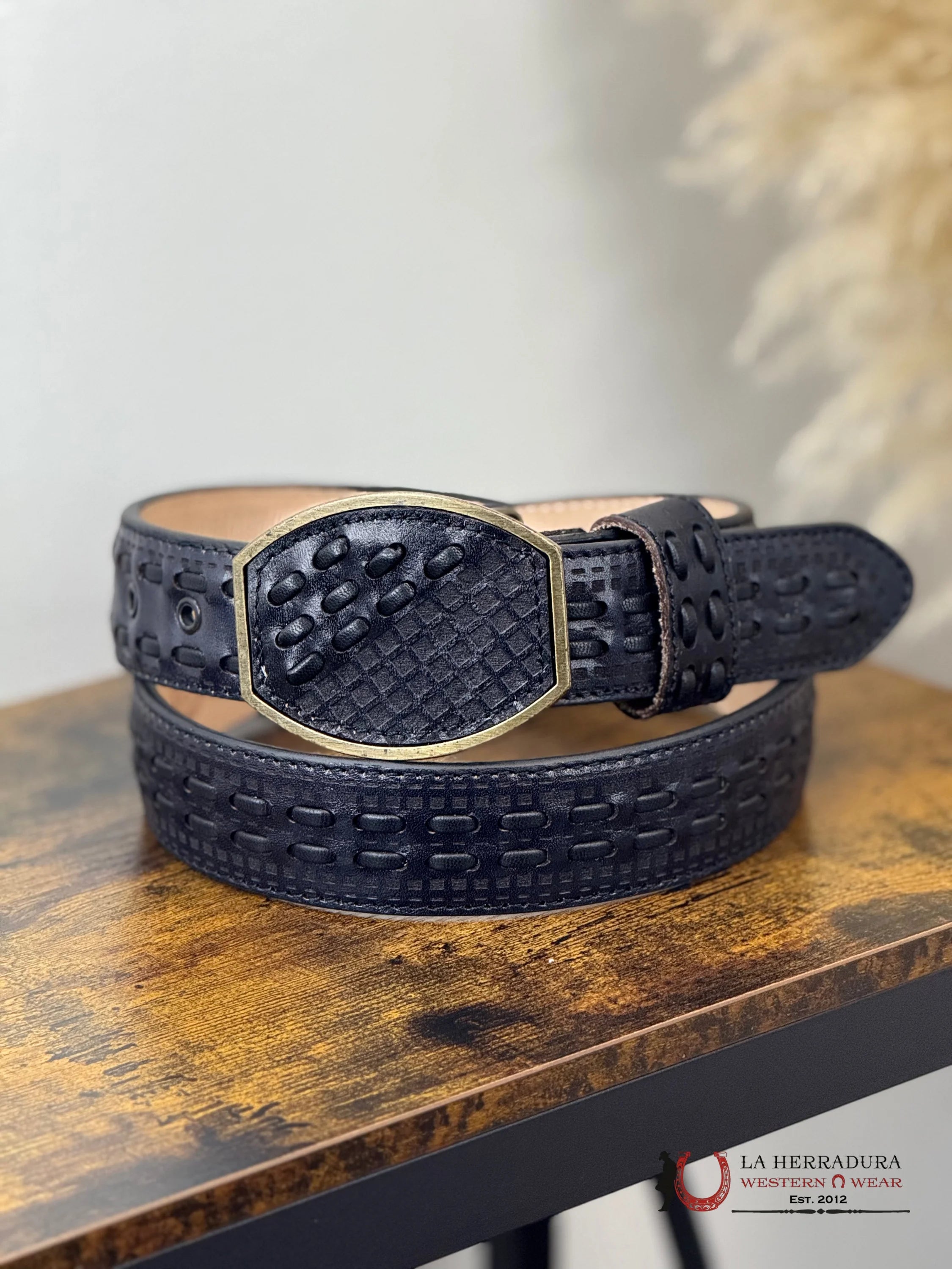 DEL CÉSAR BLACK LASER WOVEN MEN BELT CINTURONES HOMBRES