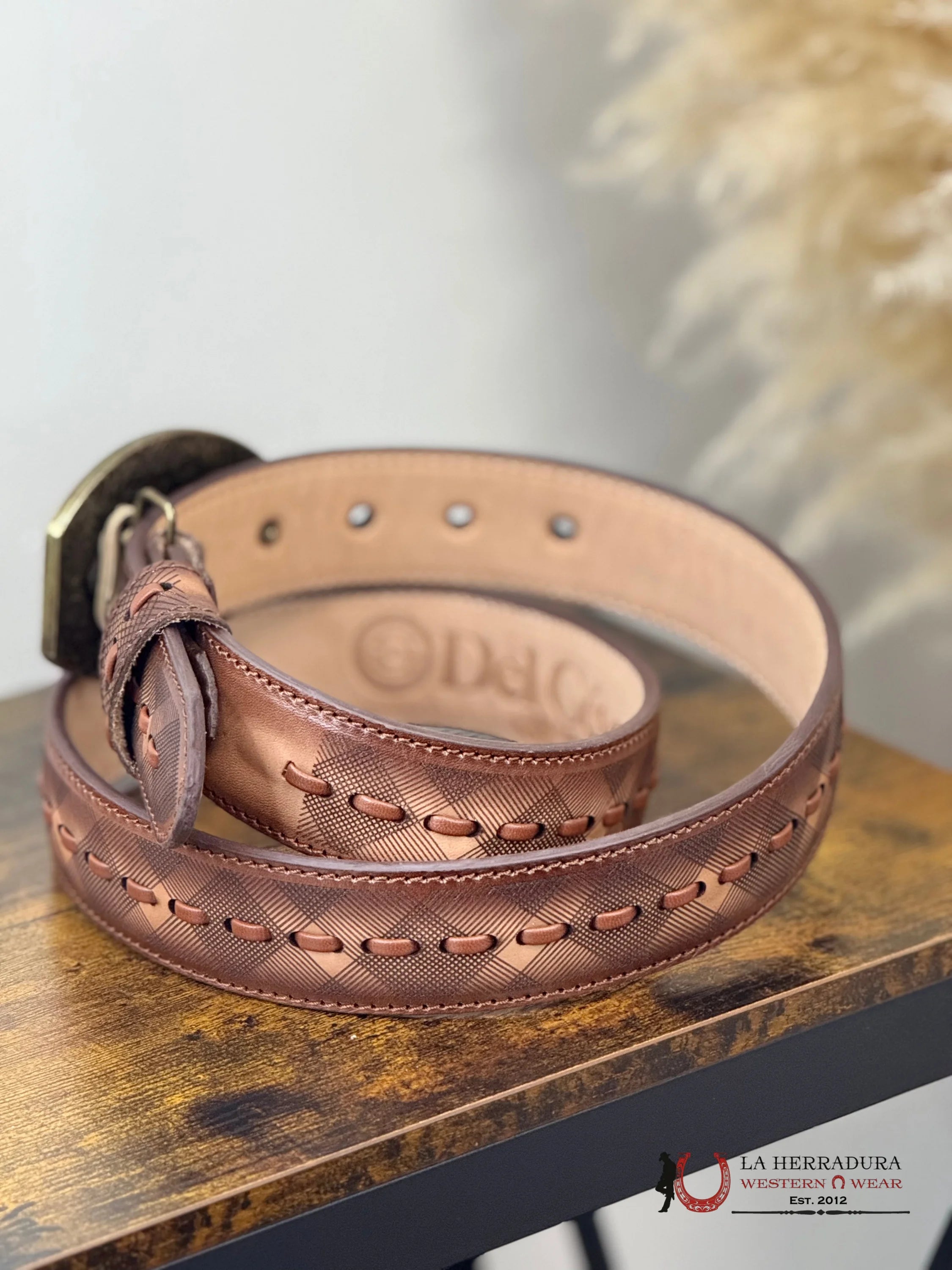 DEL CÉSAR BROWN LASER & SQAURE STITCHING MEN BELT CINTURONES HOMBRES