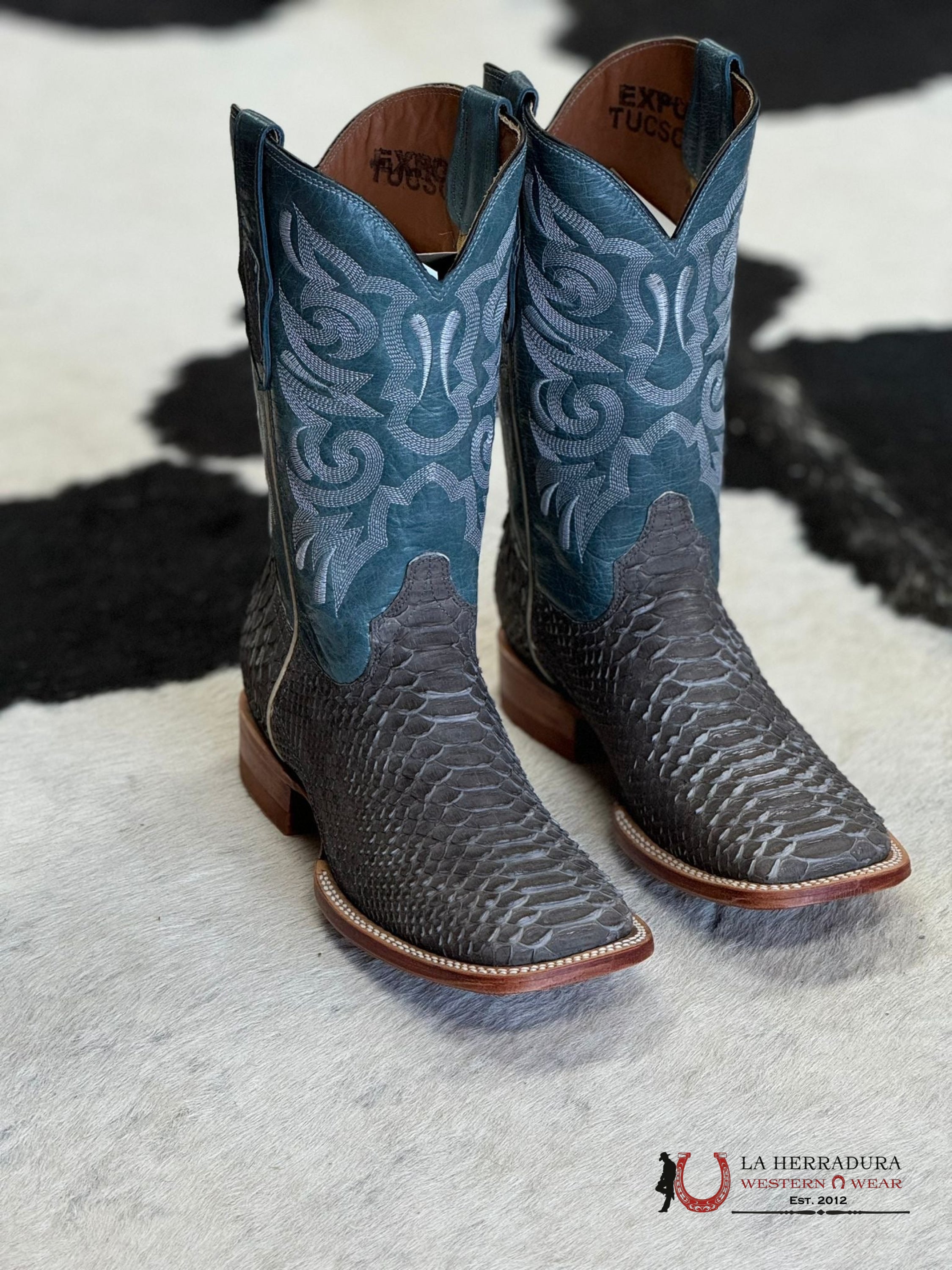 Diligencia Grey Nobuck Python Napa Caoba Boot Botas Hombres