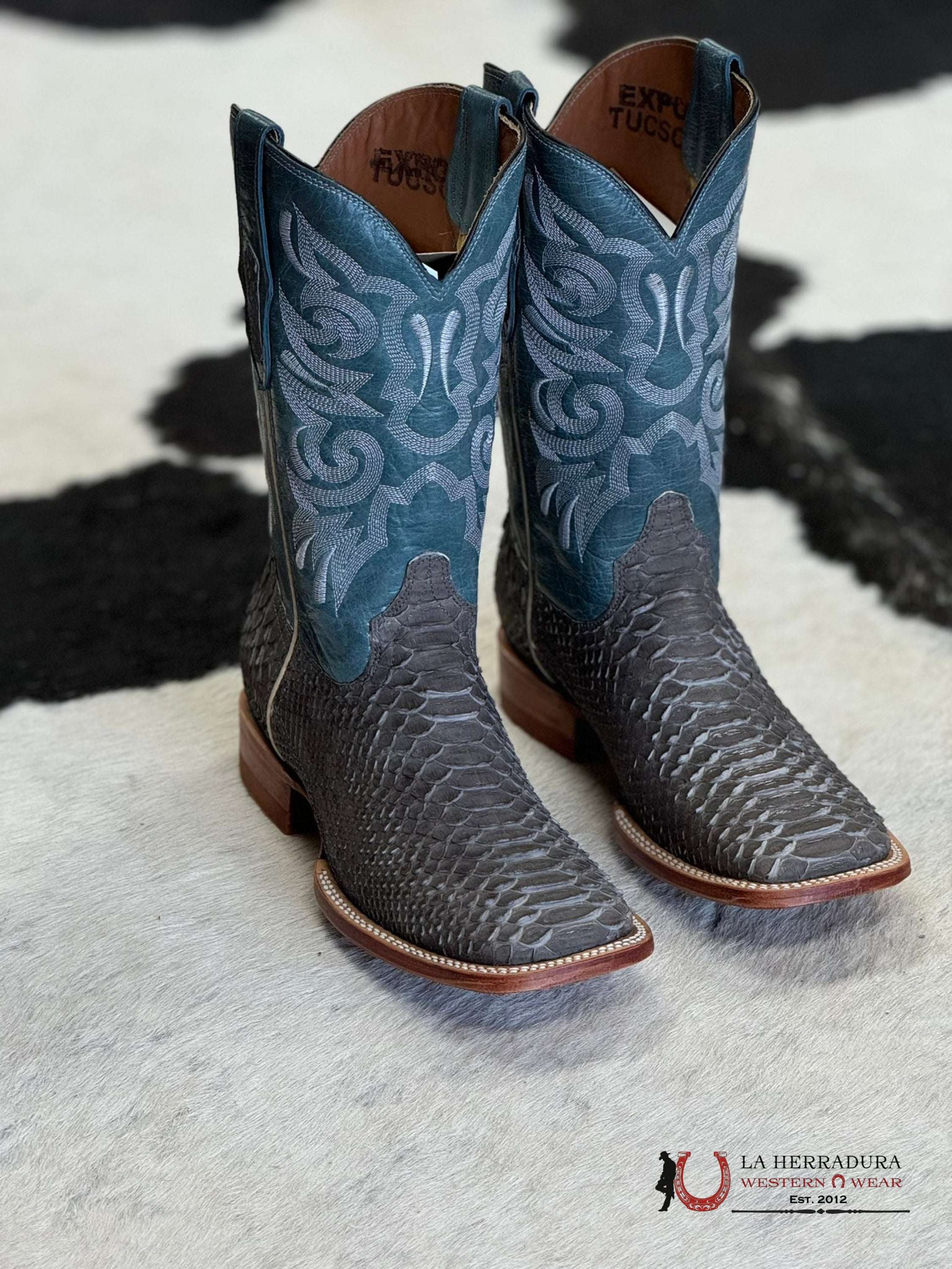 Diligencia Grey Nobuck Python Napa Caoba Boot Botas Hombres