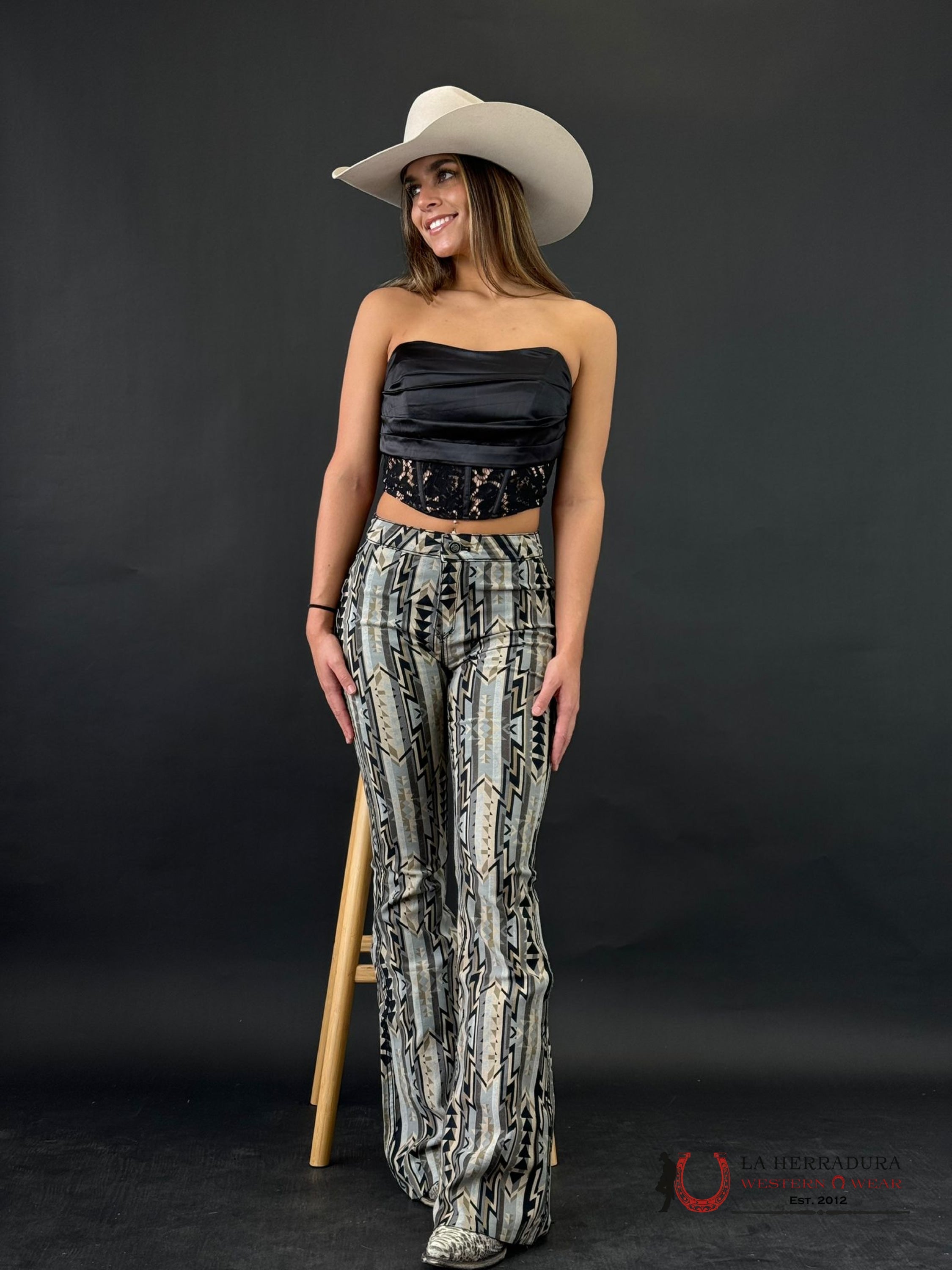 Do + Be Black Crystal Print Sheer Nude Corset Ropa Mujeres