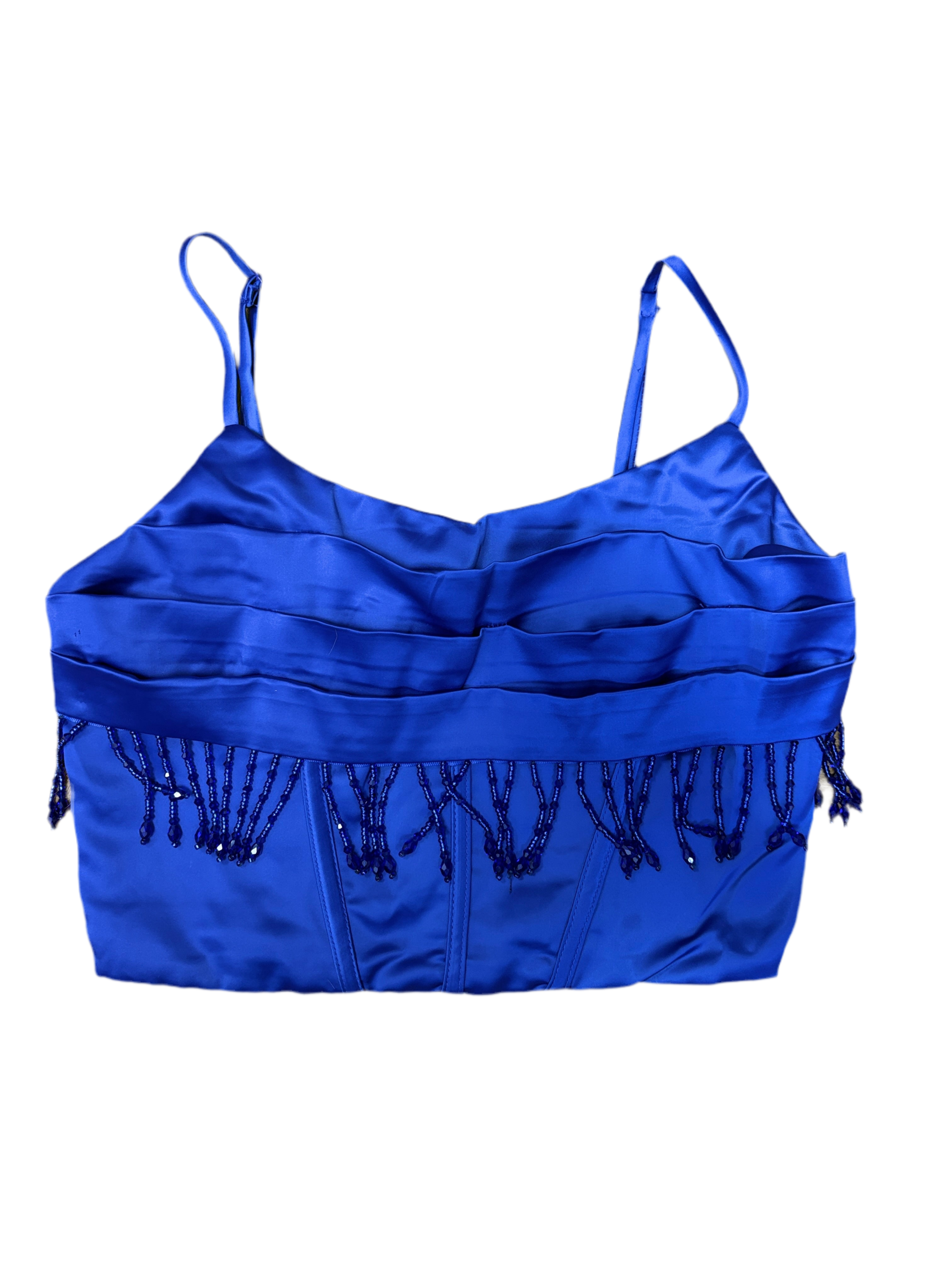 DO + BE BLUE CRYSTAL FRINGE SPAGHETTI STRAP TOP ROPA MUJERES