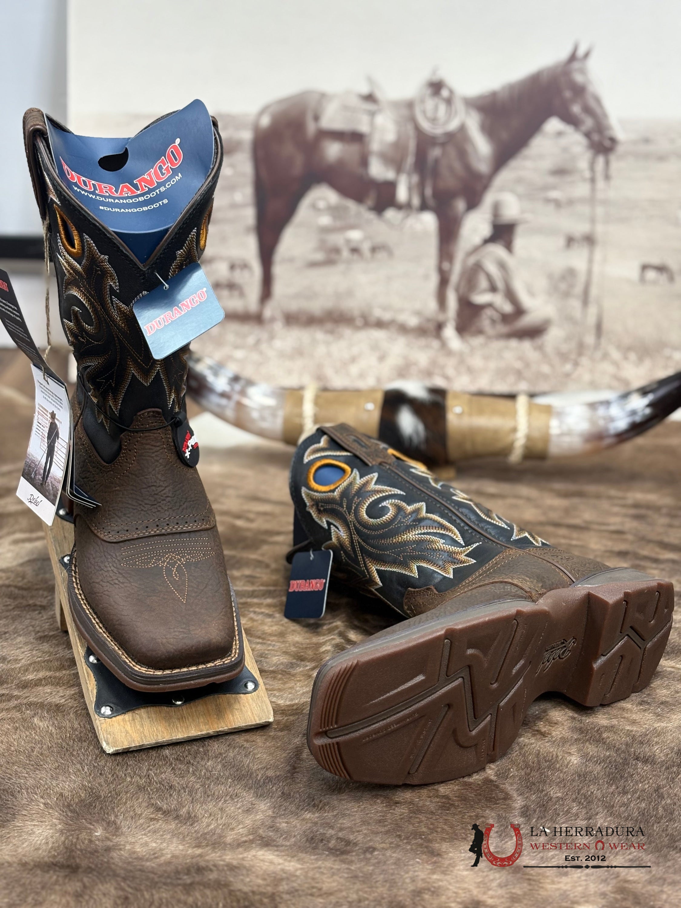 DURANGO Dark Brown With Yellow Stiching MEN WORK Boot - DDB0499