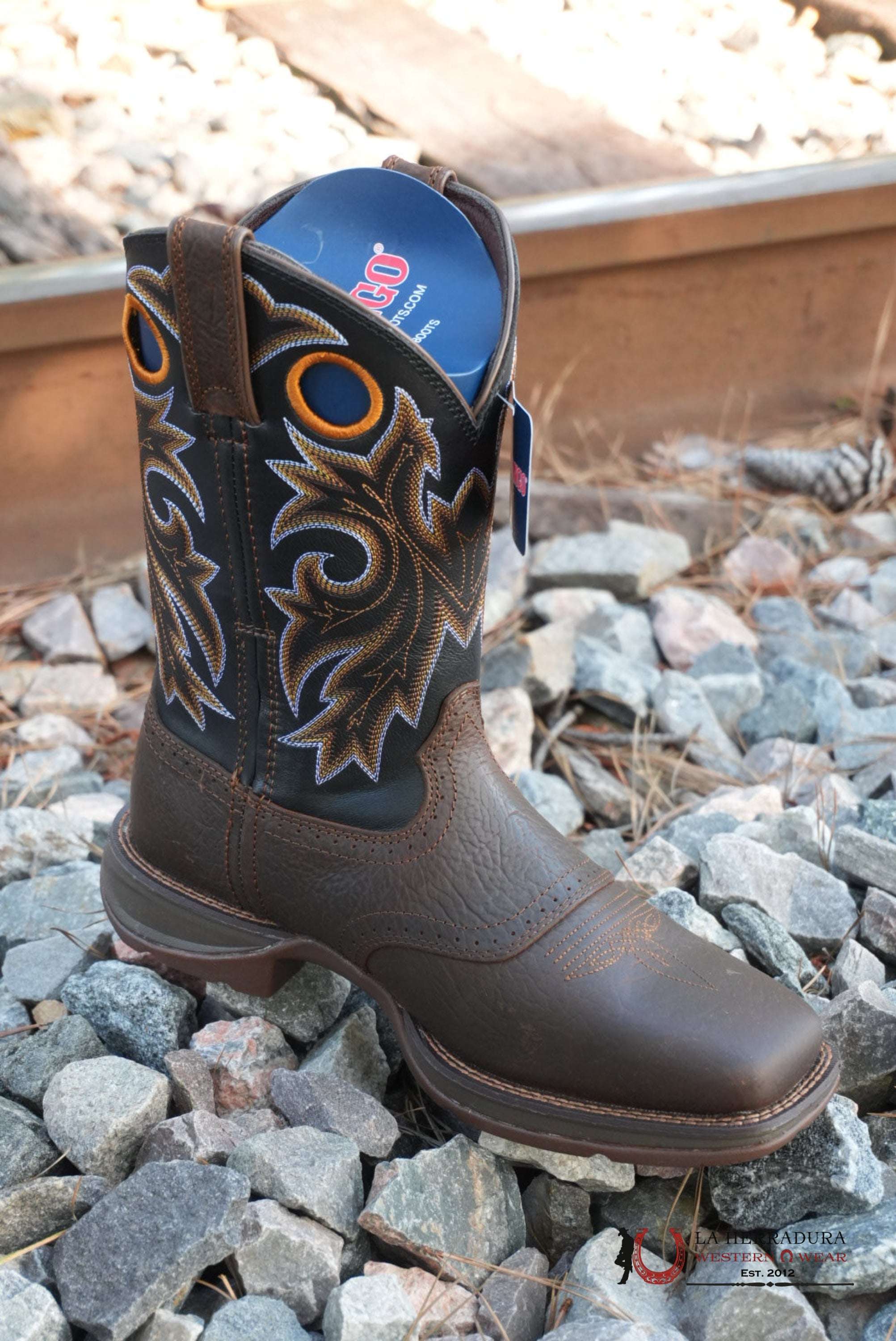 DURANGO Dark Brown With Yellow Stiching MEN WORK Boot - DDB0499