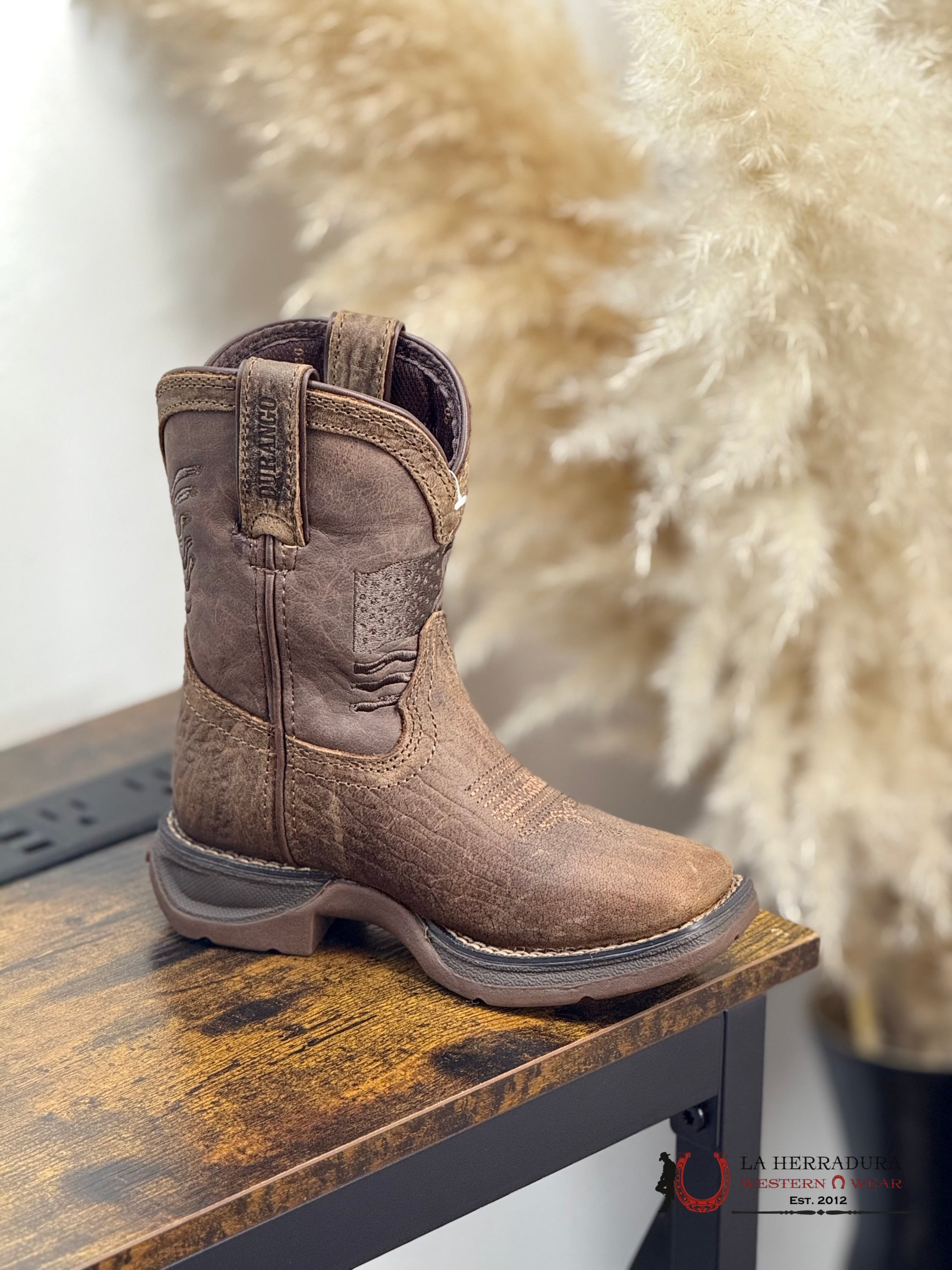 DURANGO KIDS BOOTS AMERICAN EMBROID COMPLETE DARK LEATHER -DBT0244 NIÑOS