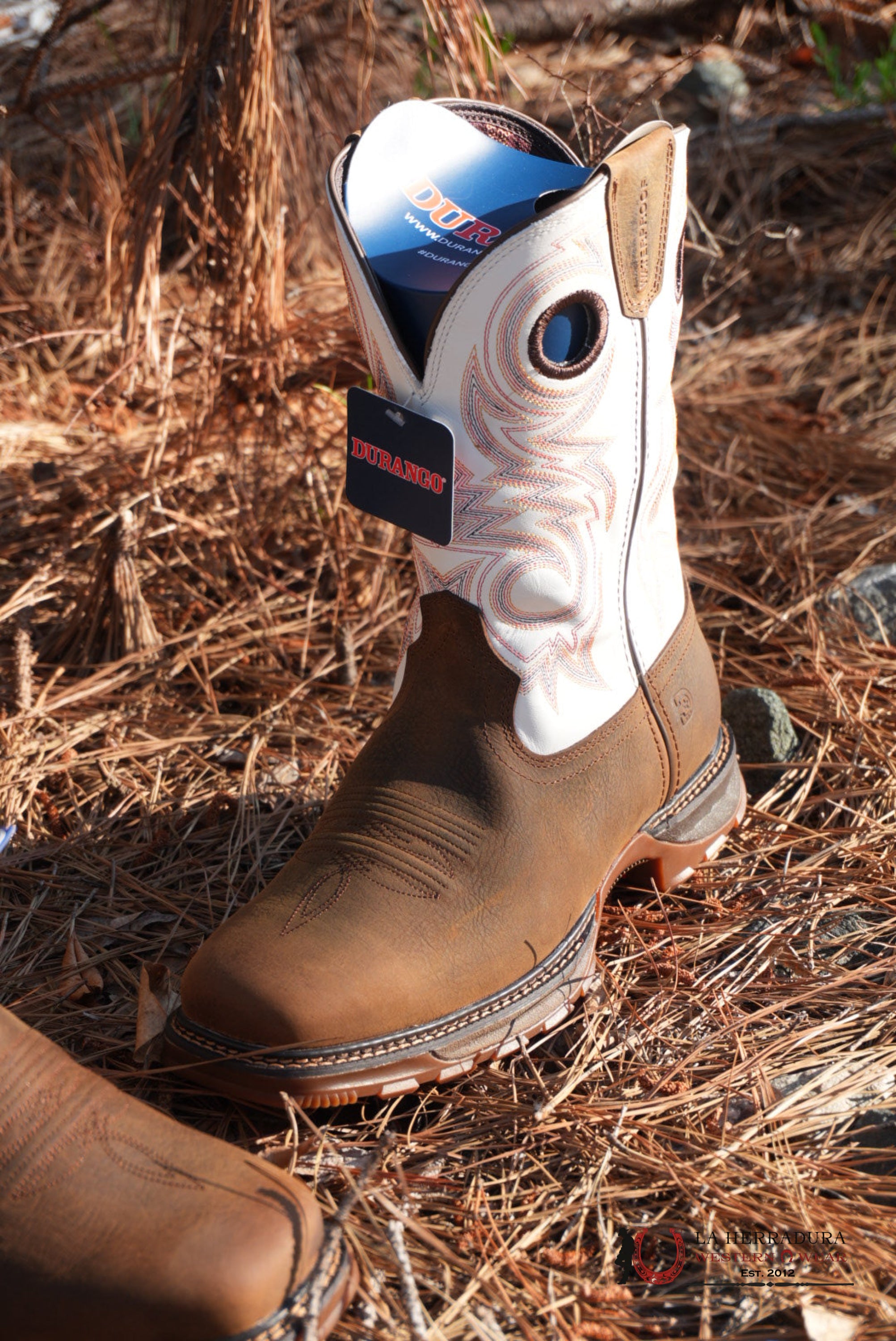 DURANGO MENS WORK BOOT MAVERICK XP DARK BROWN WHITE RED STITCH TUBE DDB0302