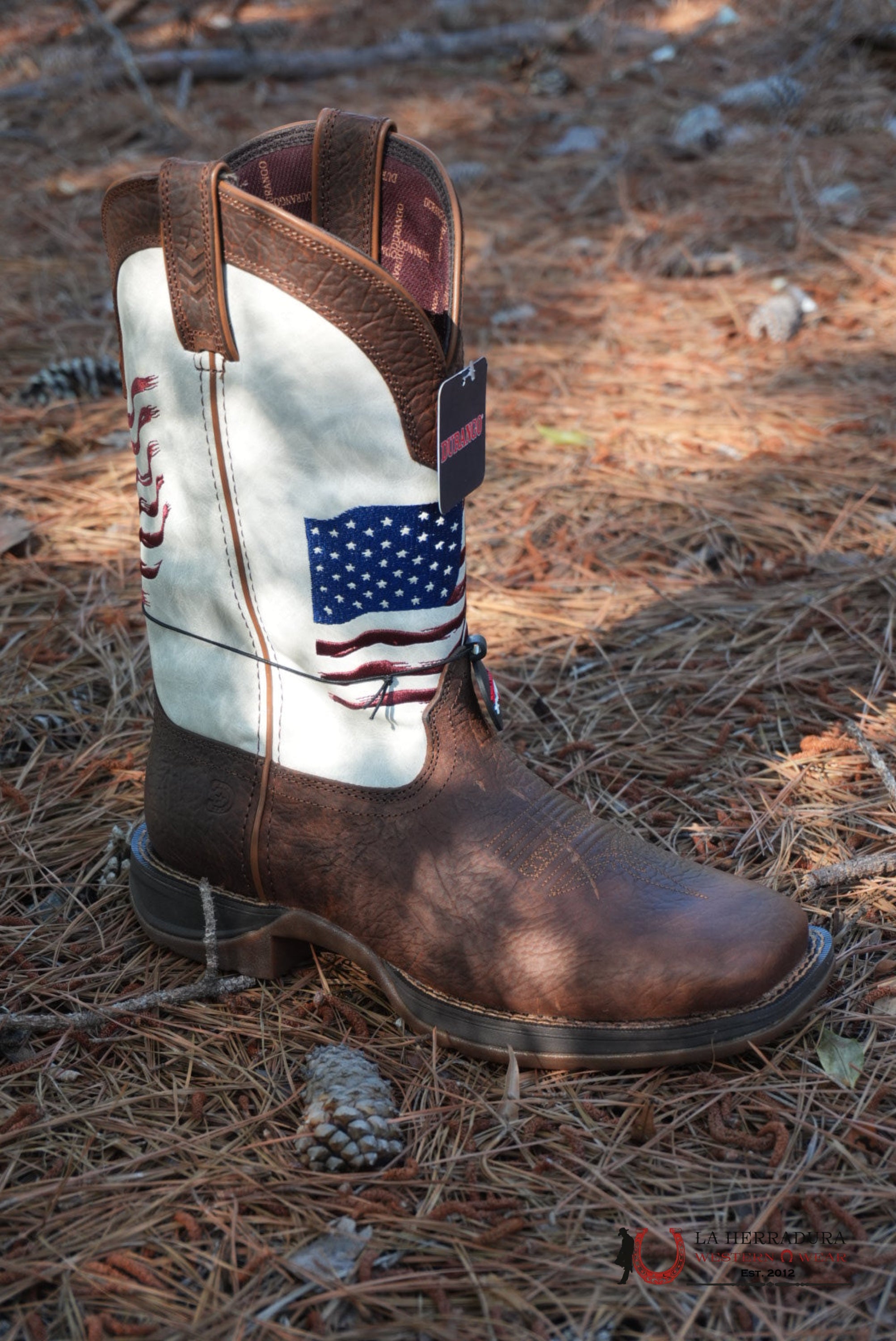DURANGO MENS WORK BOOT REBEL BROWN WHITE AMERICAN FLAG TUBE DDB0312