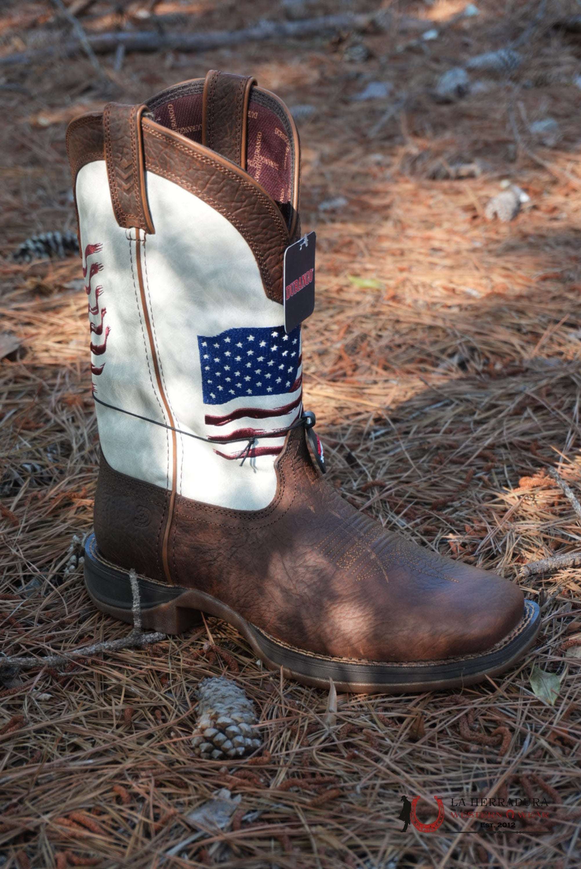 DURANGO MENS WORK BOOT REBEL BROWN WHITE AMERICAN FLAG TUBE DDB0312
