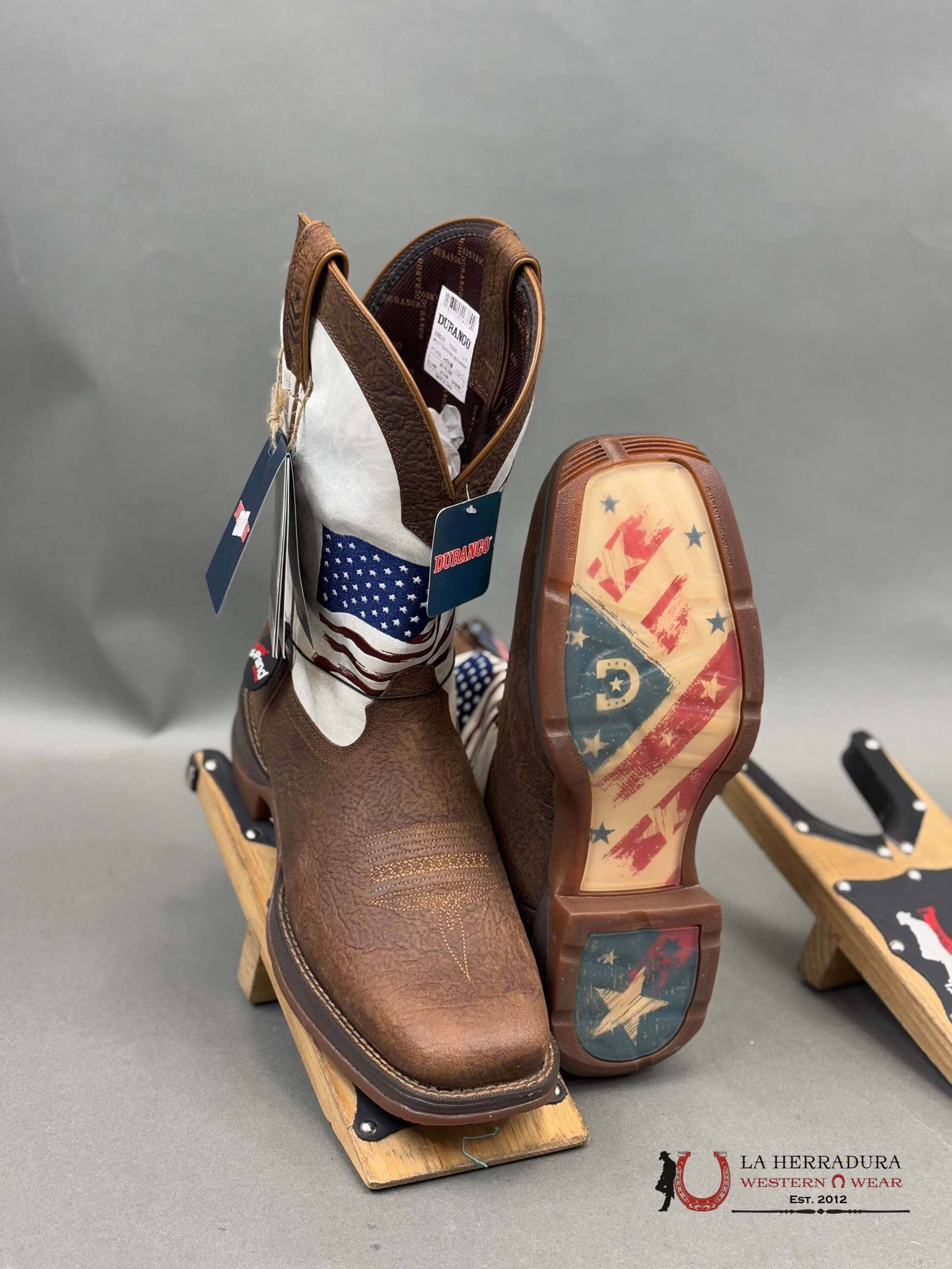 Durango Mens Work Boot Rebel Brown White American Flag Tube Ddb0312