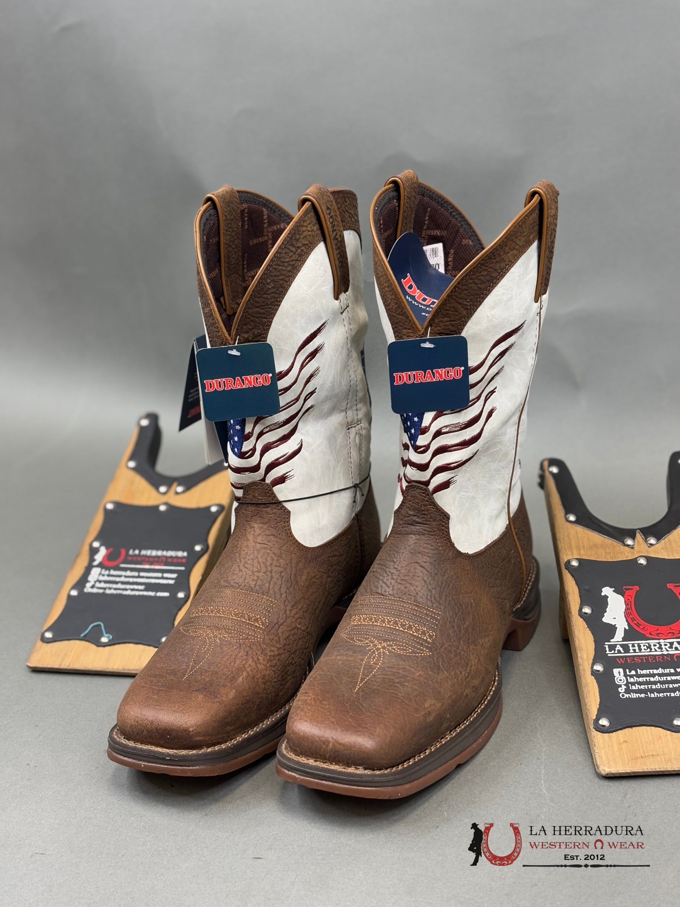 Durango Mens Work Boot Rebel Brown White American Flag Tube Ddb0312