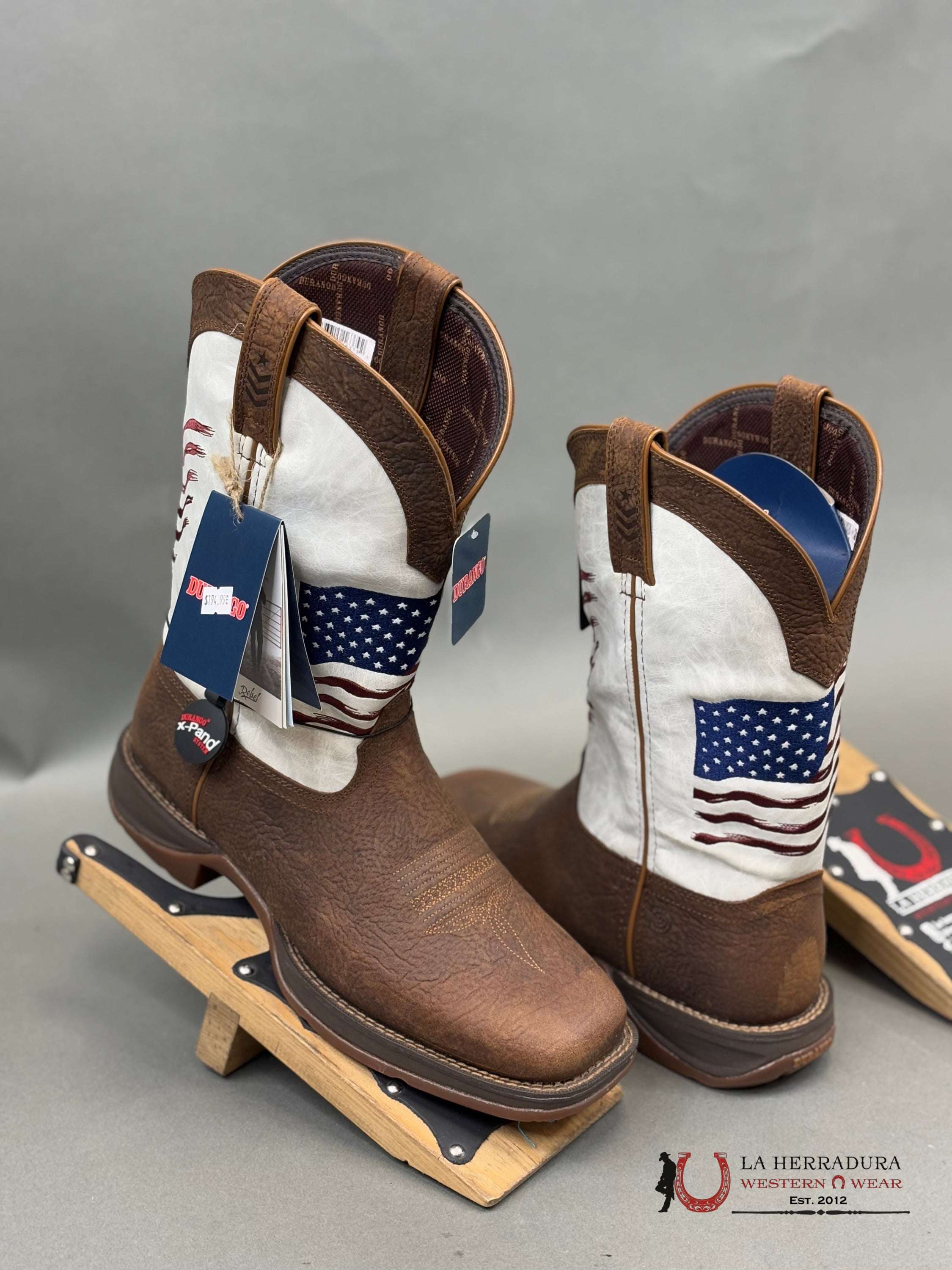 Durango Mens Work Boot Rebel Brown White American Flag Tube Ddb0312