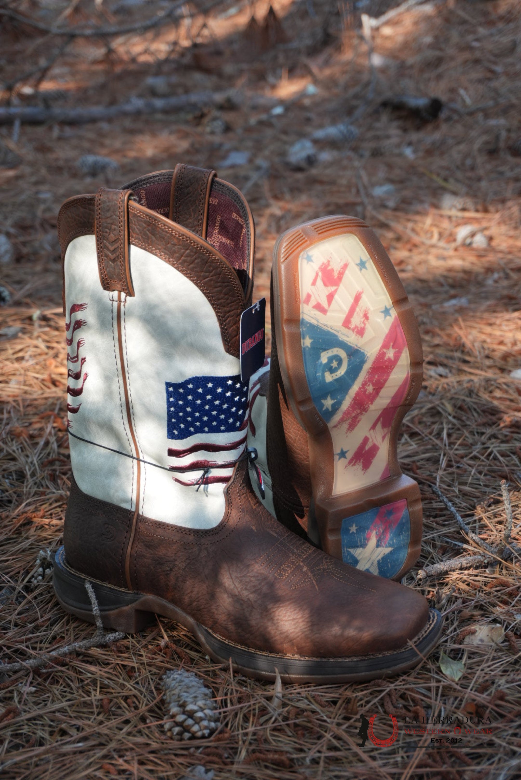 DURANGO MENS WORK BOOT REBEL BROWN WHITE AMERICAN FLAG TUBE DDB0312