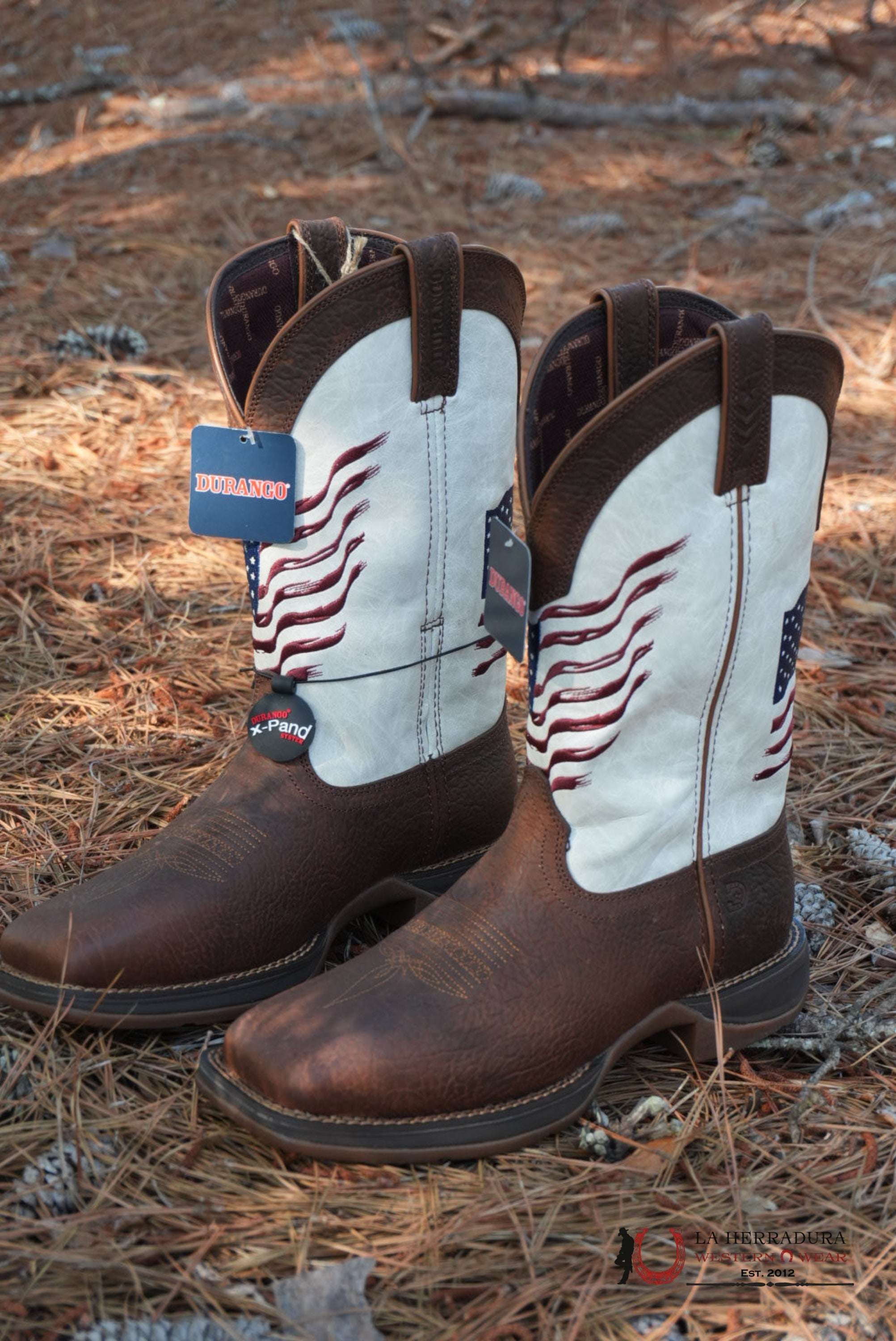 DURANGO MENS WORK BOOT REBEL BROWN WHITE AMERICAN FLAG TUBE DDB0312