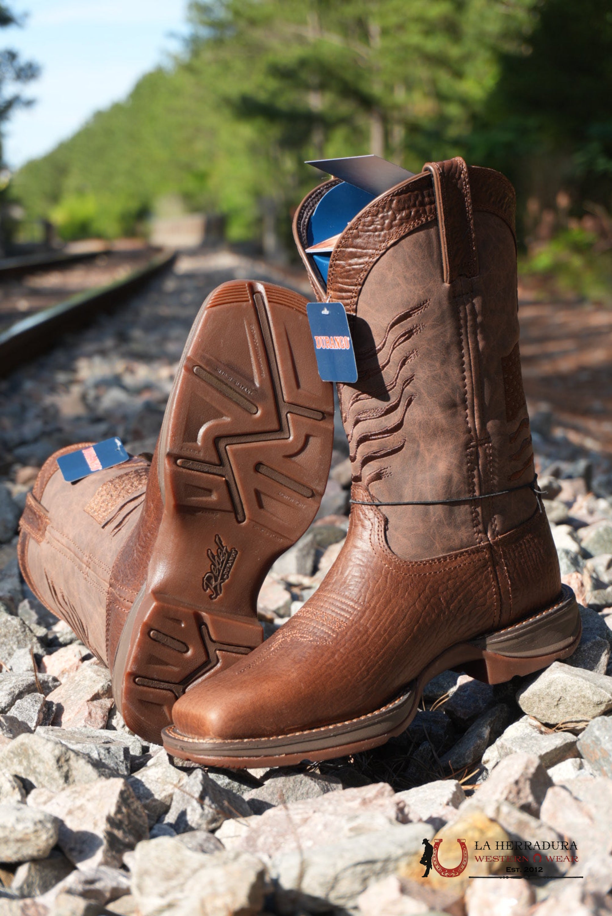 DURANGO MENS WORK BOOT REBEL DARK ALL DARK BROWN AMERICAN FLAG DDB0314