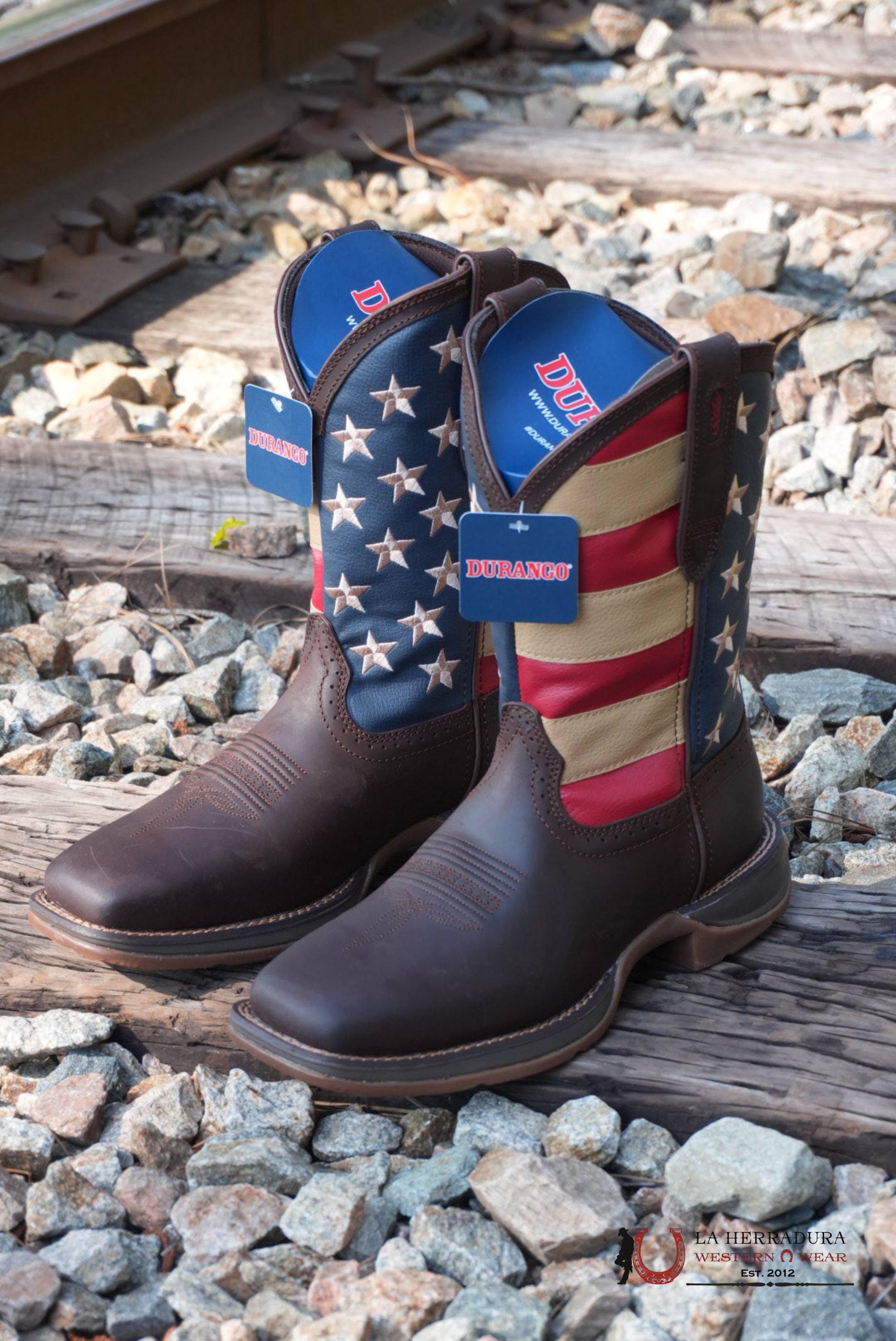 BOTA DE TRABAJO PARA HOMBRE DURANGO REBEL MARRÓN OSCURO BANDERA AMERIC