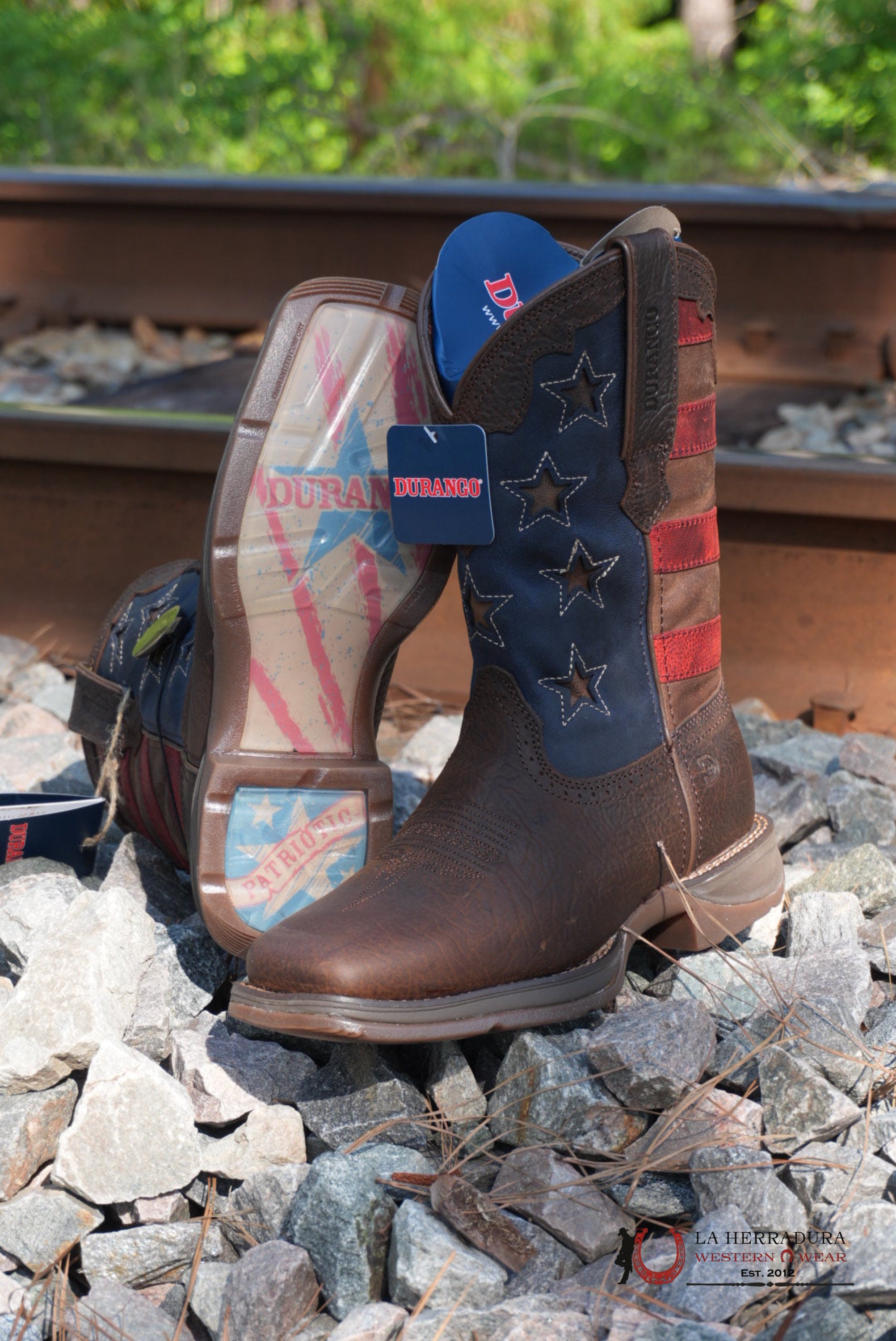 BOTA DE TRABAJO PARA HOMBRE DURANGO REBEL MARRÓN OSCURO BANDERA AMERIC