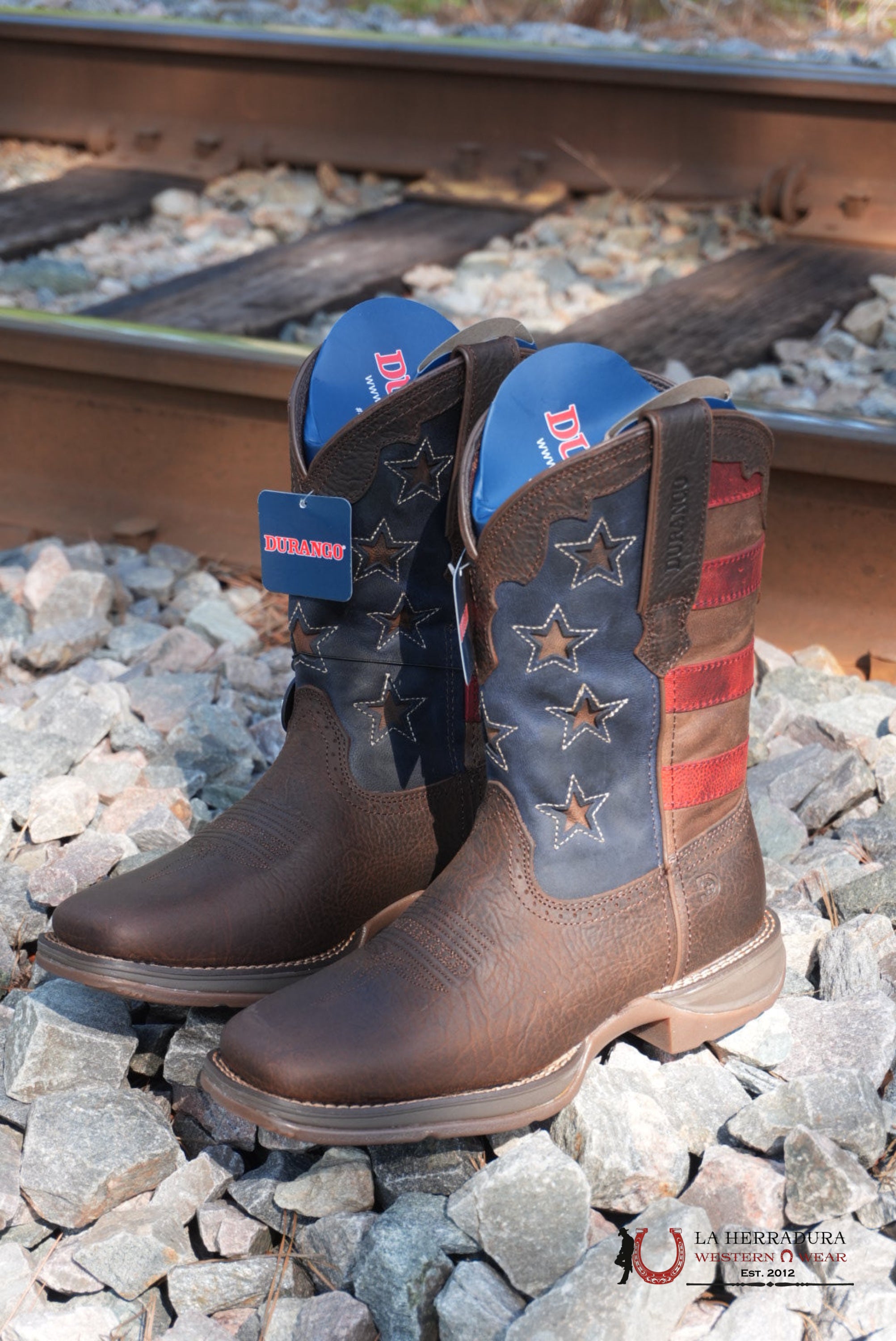 DURANGO MENS WORK BOOT REBEL DARK BROWN DARK AMERICAN FLAG DDB0328