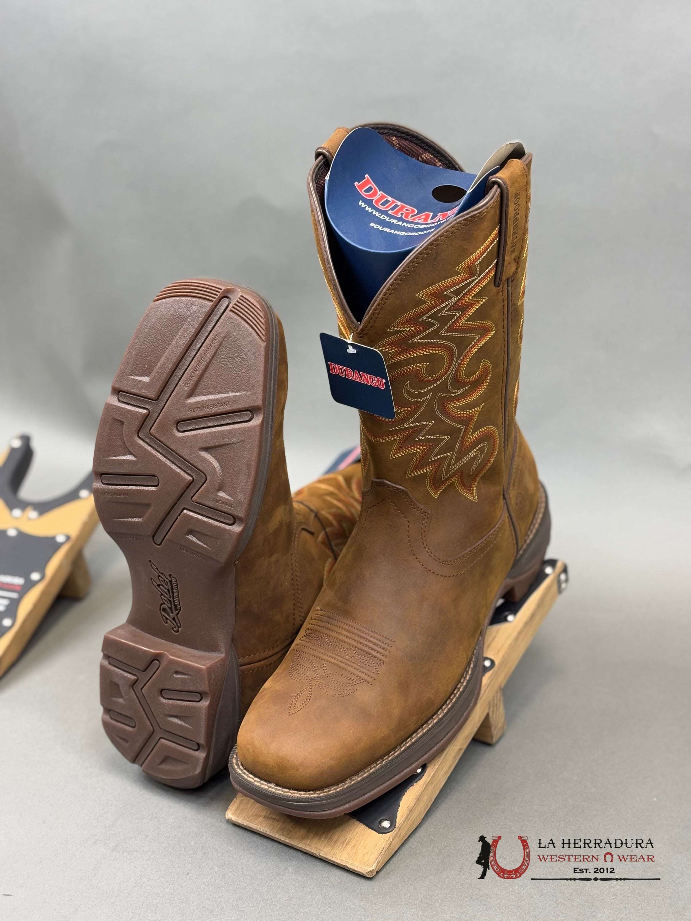Durango Mens Work Boot Rebel Dark Brown Yellow/Red Stitch Tube Ddb0317