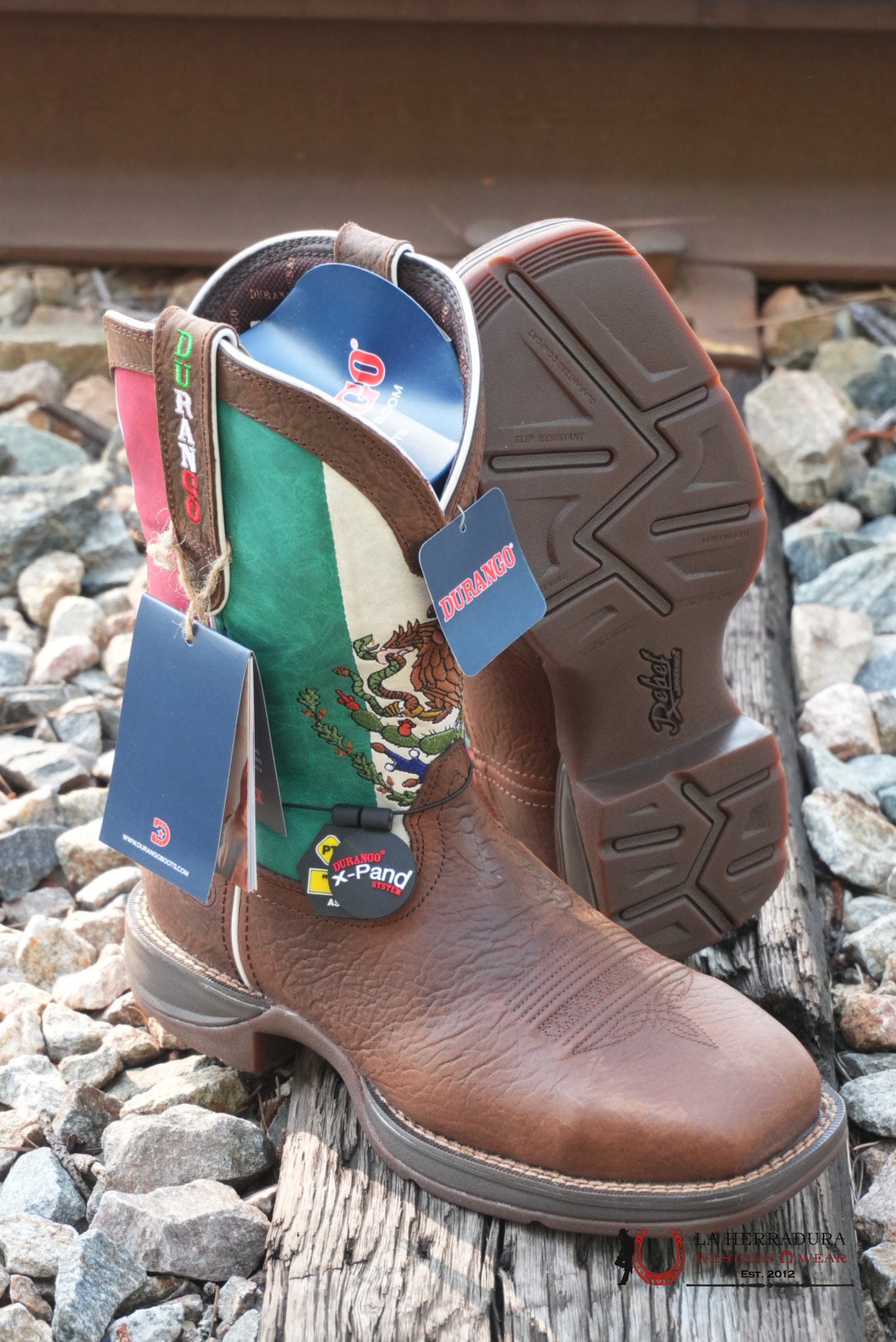 DURANGO MENS WORK BOOT REBEL MEXICAN FLAG TUBE STEEL TOE DDB0431