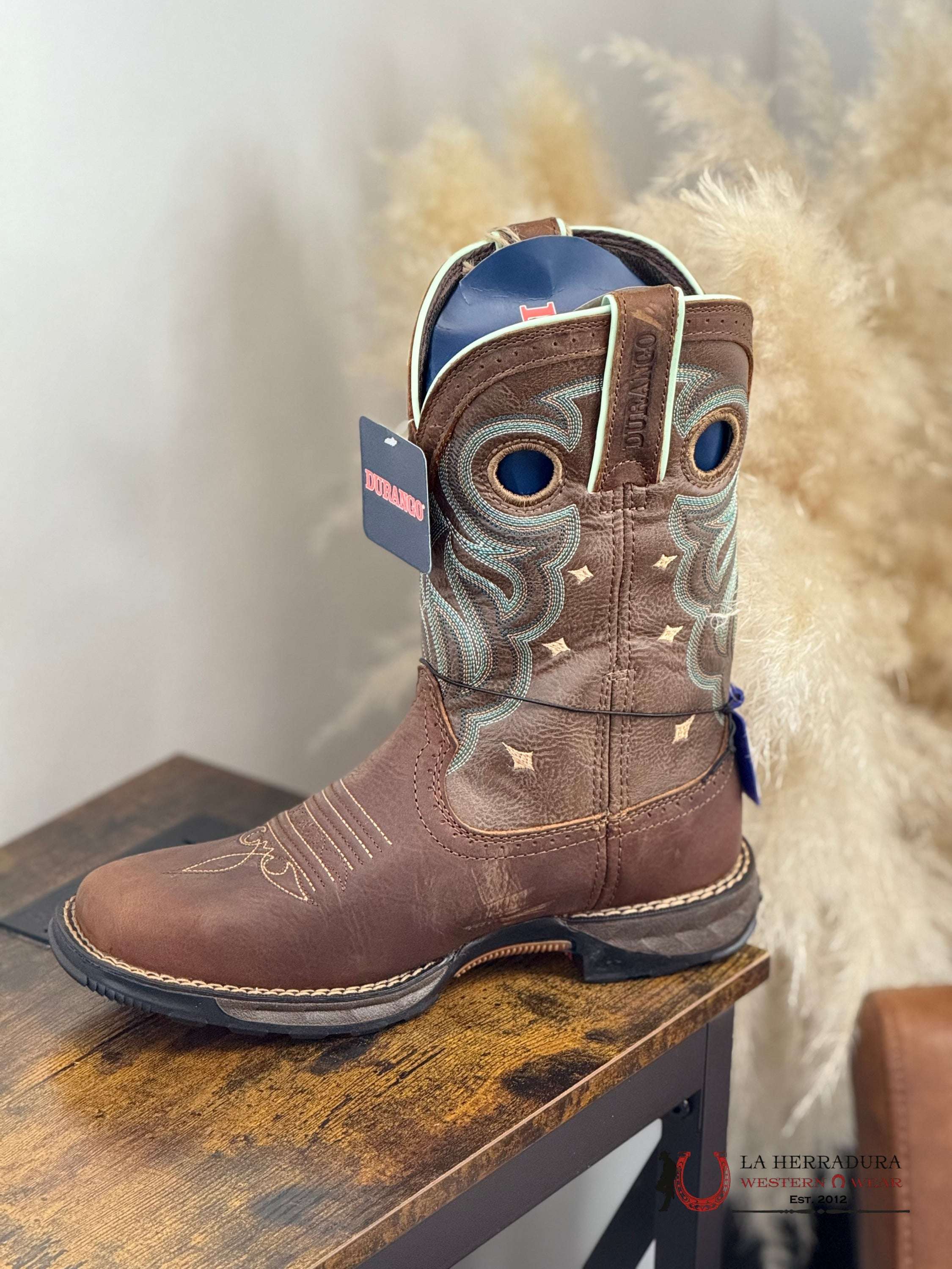 DURANGO WOMENS WORK BOOT SLIP RESISTANT & WATER PROOF BLUE STITCHING DRD0417 BOTAS MUJERES