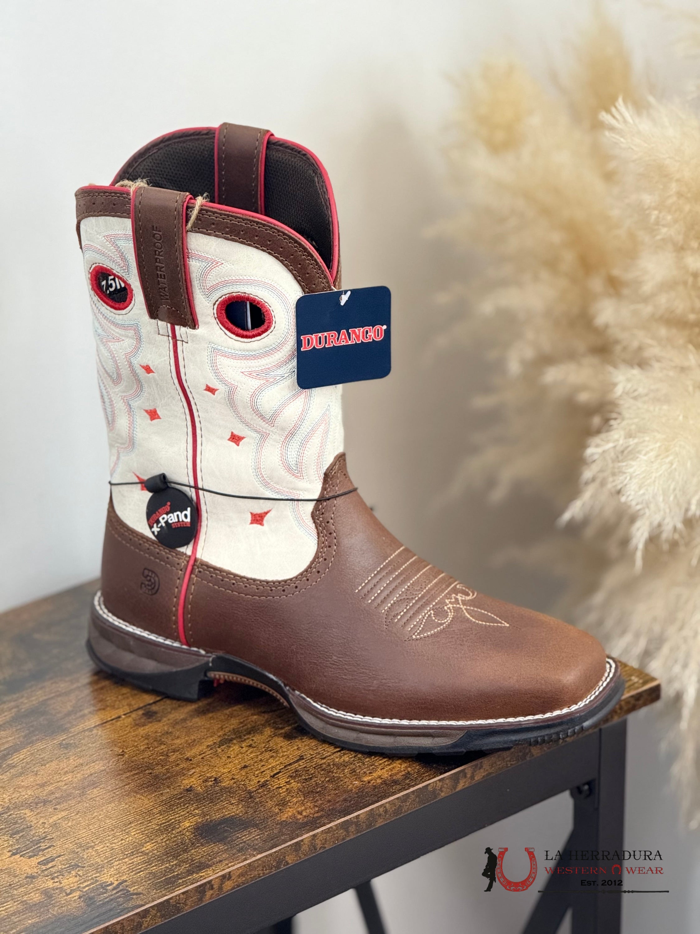 DURANGO WOMENS WORK BOOTS DARK BROWN WHITE TUBE WATER PROOF STEEL TOEDR D0418 BOTAS MUJERES