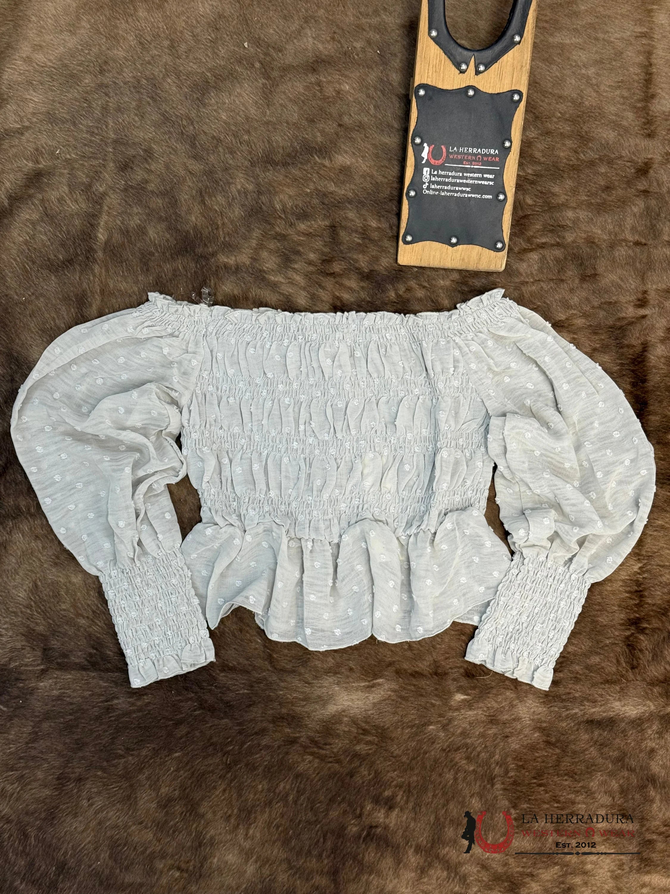 ENDLESS BLU GREY BALL PRINT LONG SLEEVE TOP KT5114 ROPA MUJERES