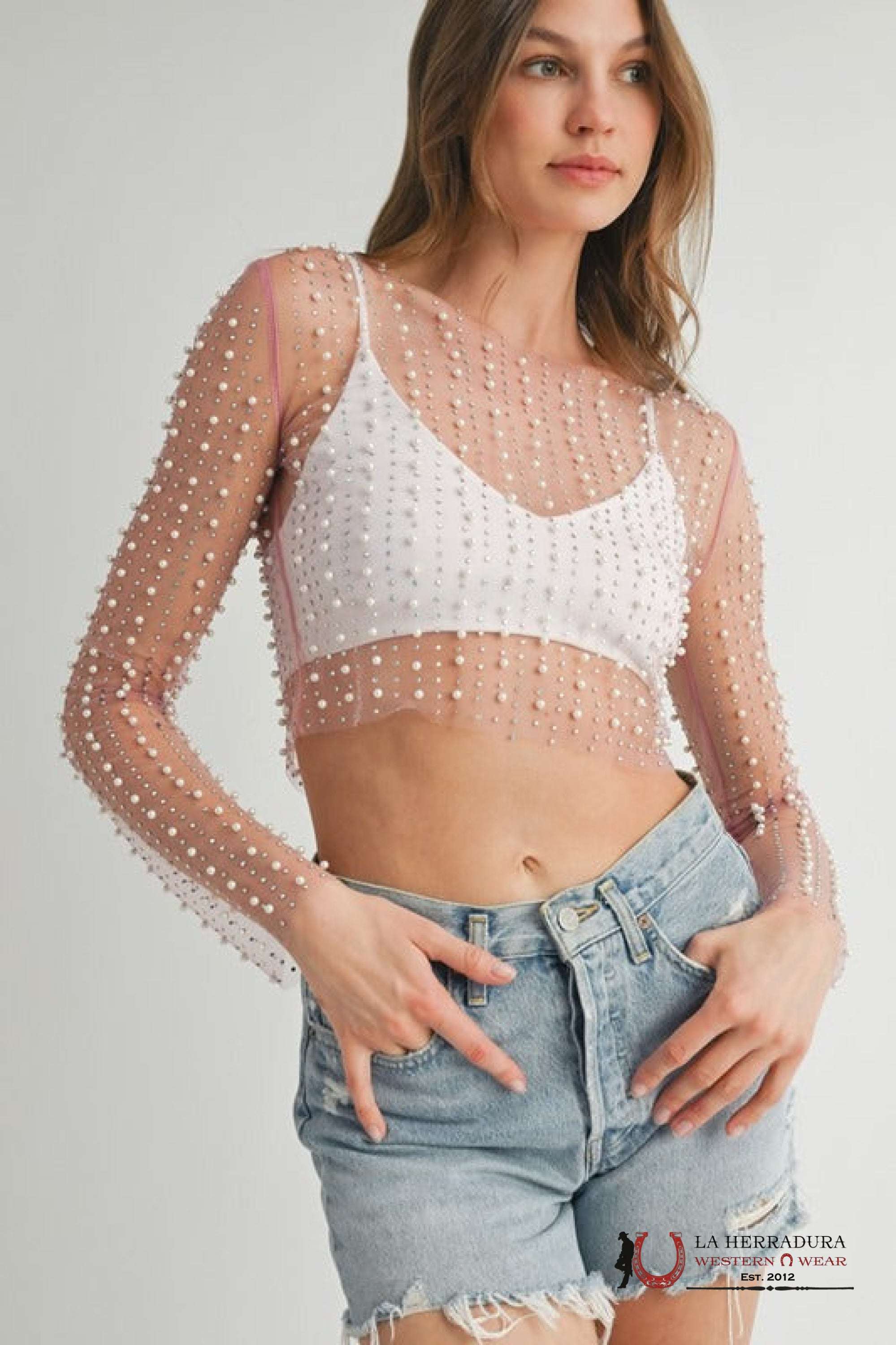 ENDLESS BLU PINK TRANSLUCENT SHINY LONG SLEEVED TOP UT0561 ROPA MUJERES