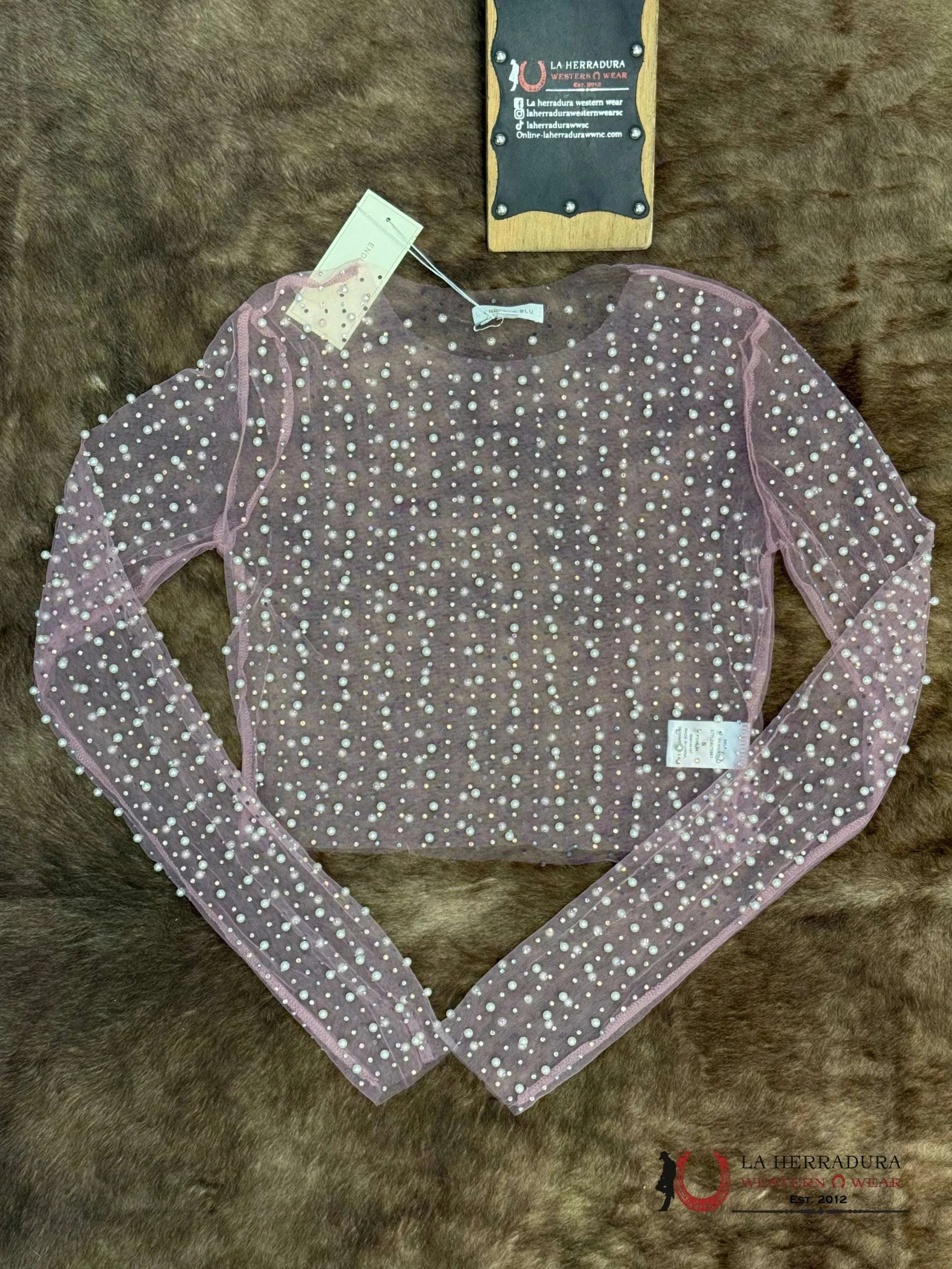ENDLESS BLU PINK TRANSLUCENT SHINY LONG SLEEVED TOP UT0561 ROPA MUJERES