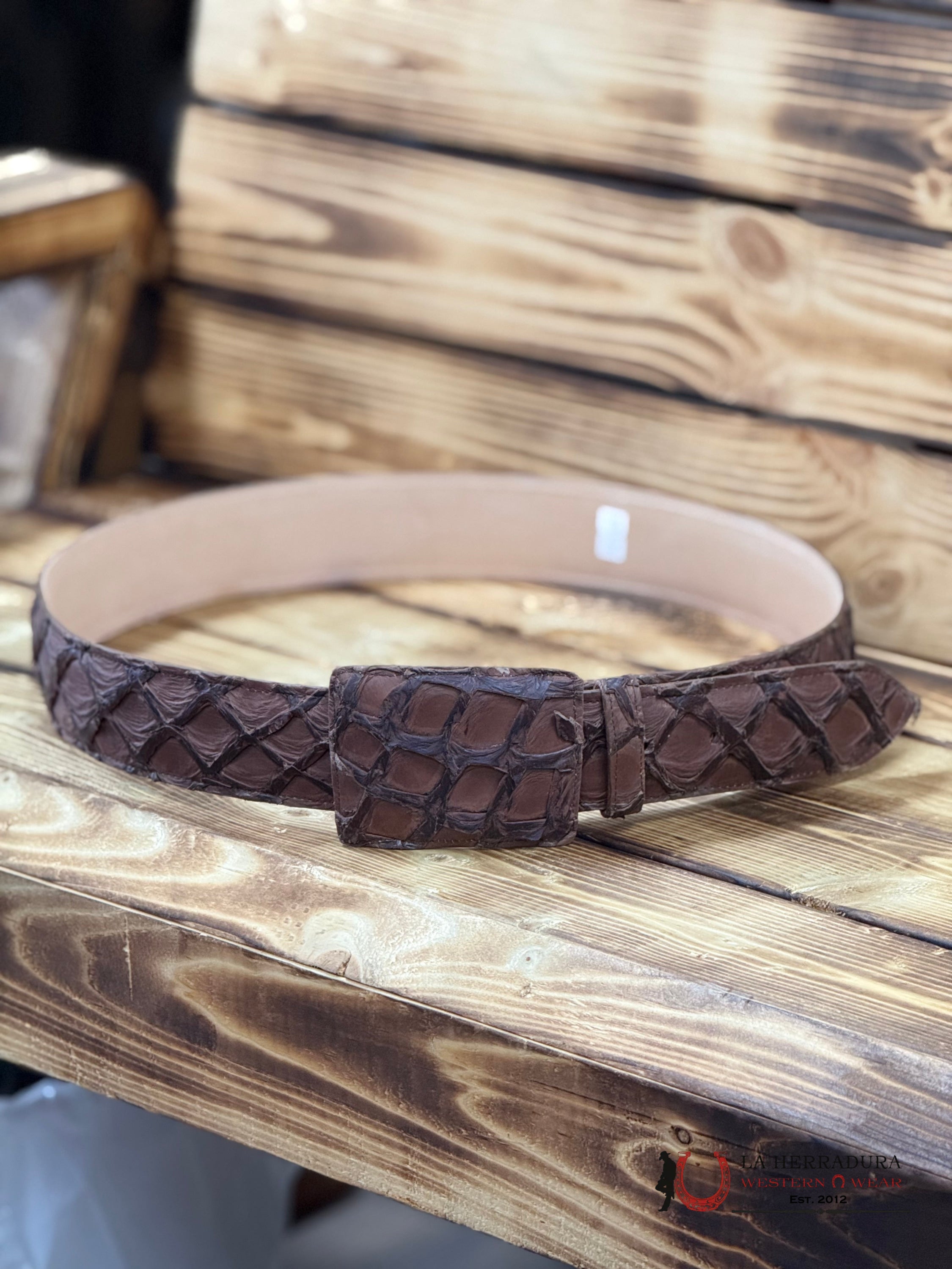 EXOTIC FISH BROWN RUSTIC BELT SQUARE BUCKLE CINTURONES HOMBRES