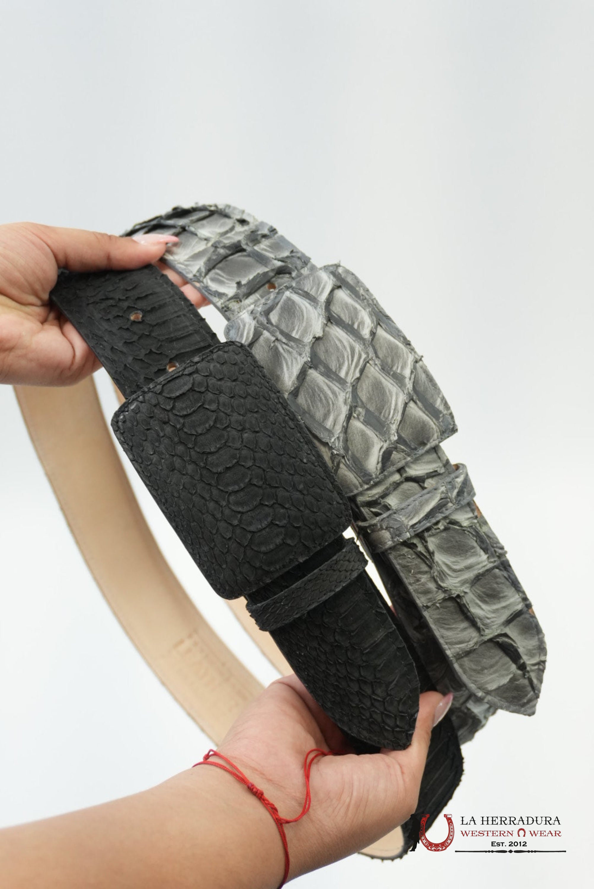 EXOTIC FISH CHARCOAL BELT SQUARE BUCKLE CINTURONES HOMBRES