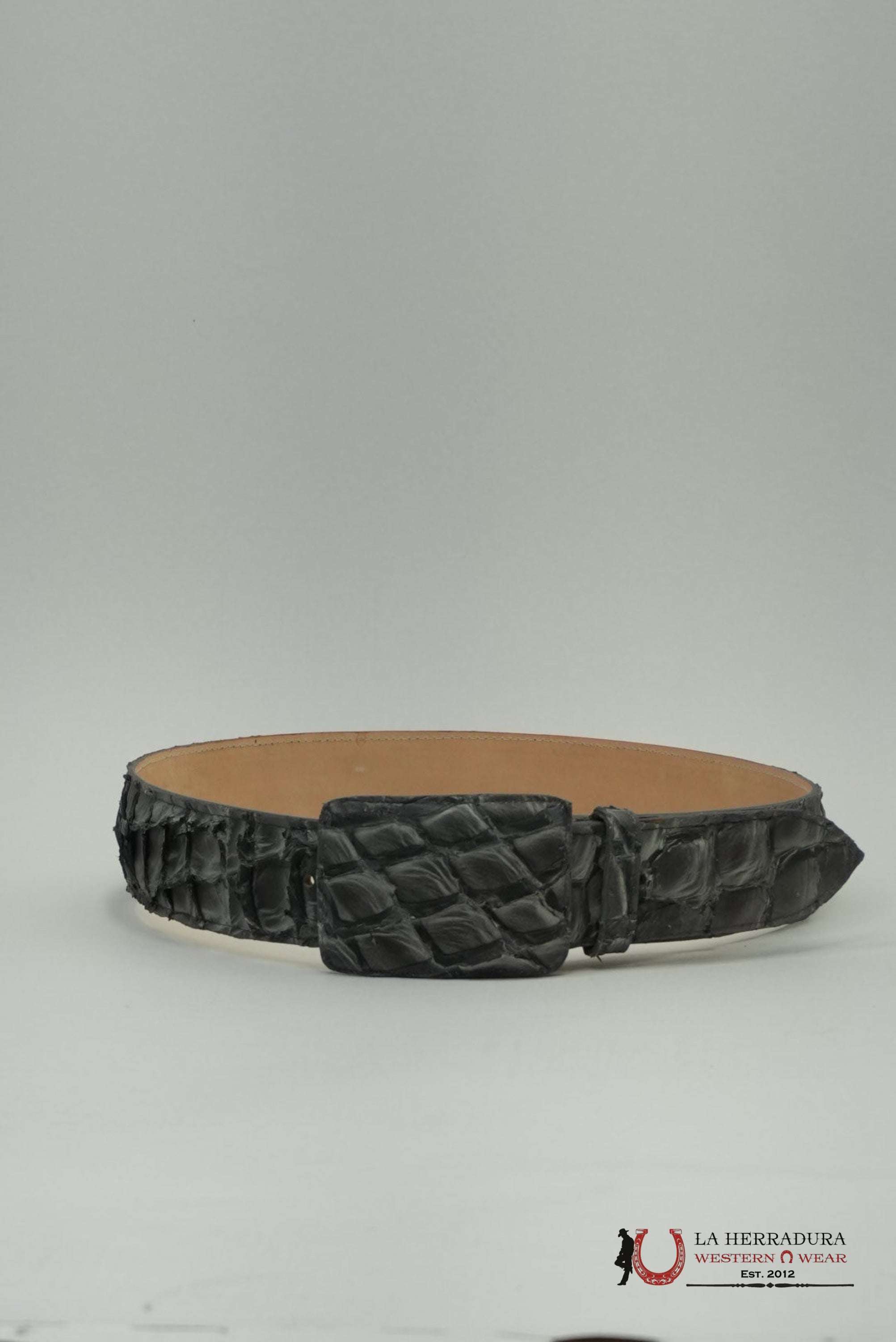 EXOTIC FISH CHARCOAL BELT SQUARE BUCKLE CINTURONES HOMBRES
