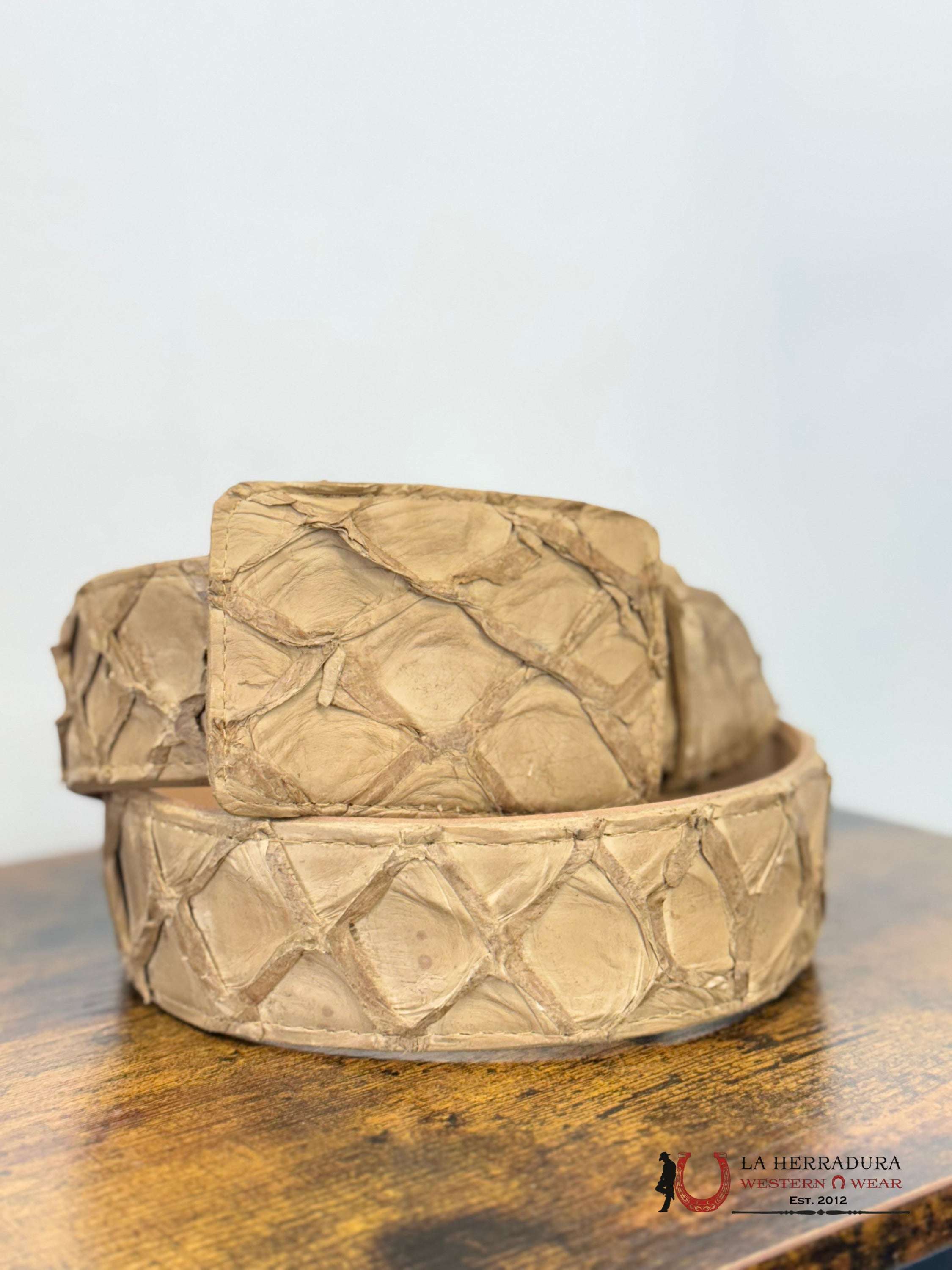 EXOTIC FISH LIGHT TAN BELT SQUARE BUCKLE CINTURONES HOMBRES
