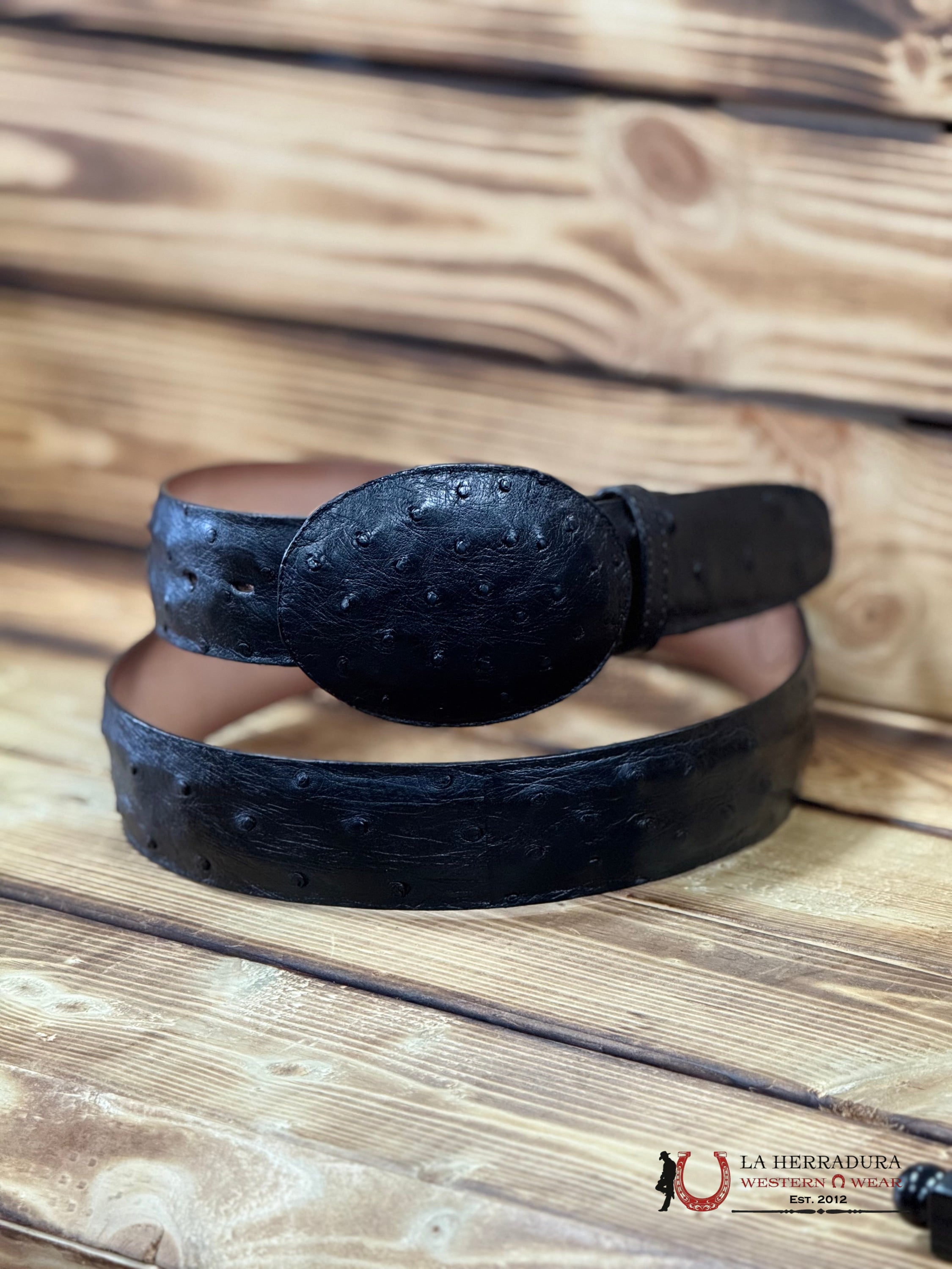 EXOTIC LOS ALTOS OSTRICH BLACK BELT ROUND BUCKLE CINTURONES HOMBRES