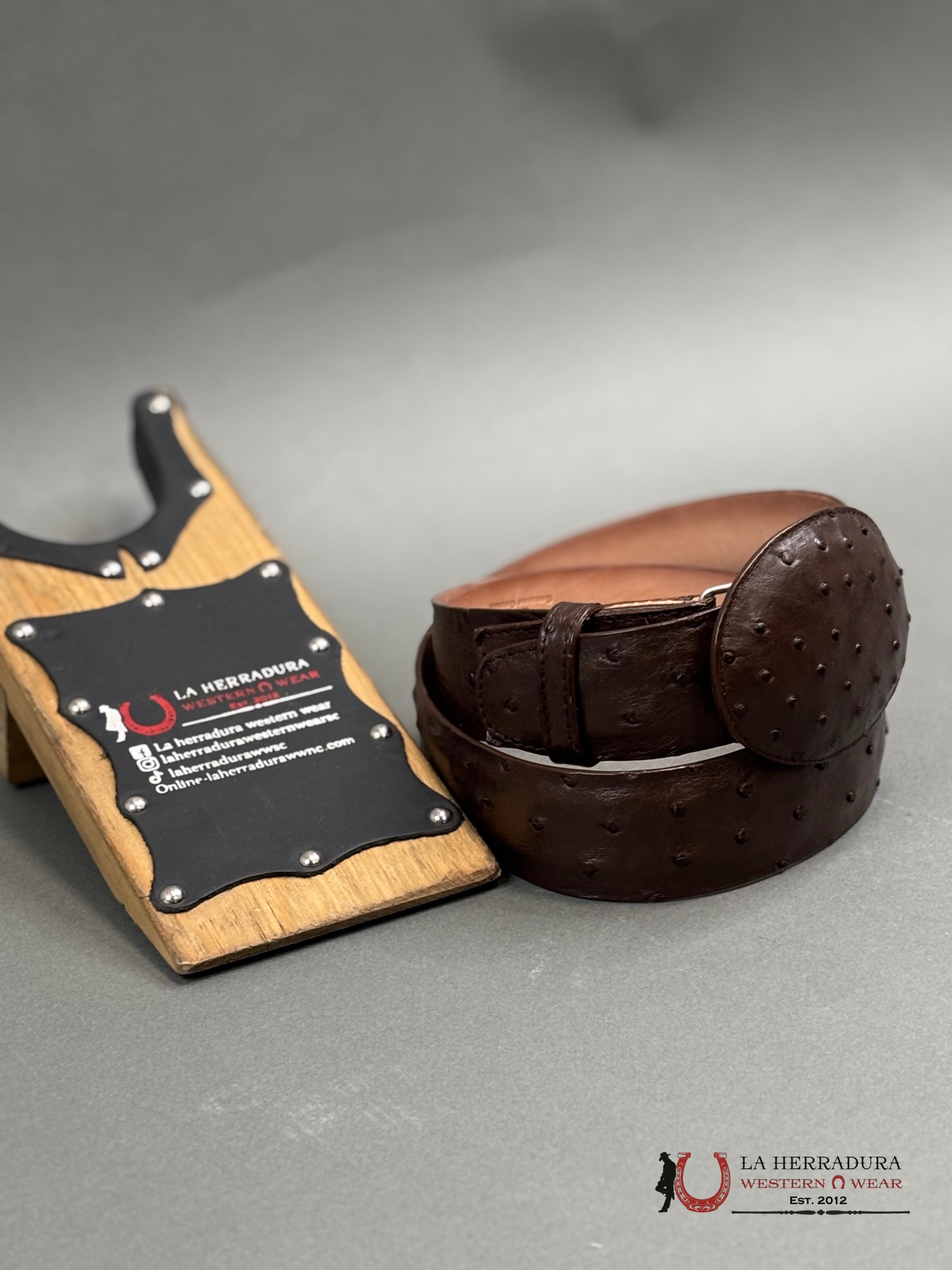 Exotic Ostrich Brown Belt Round Buckle Cinturones Hombres