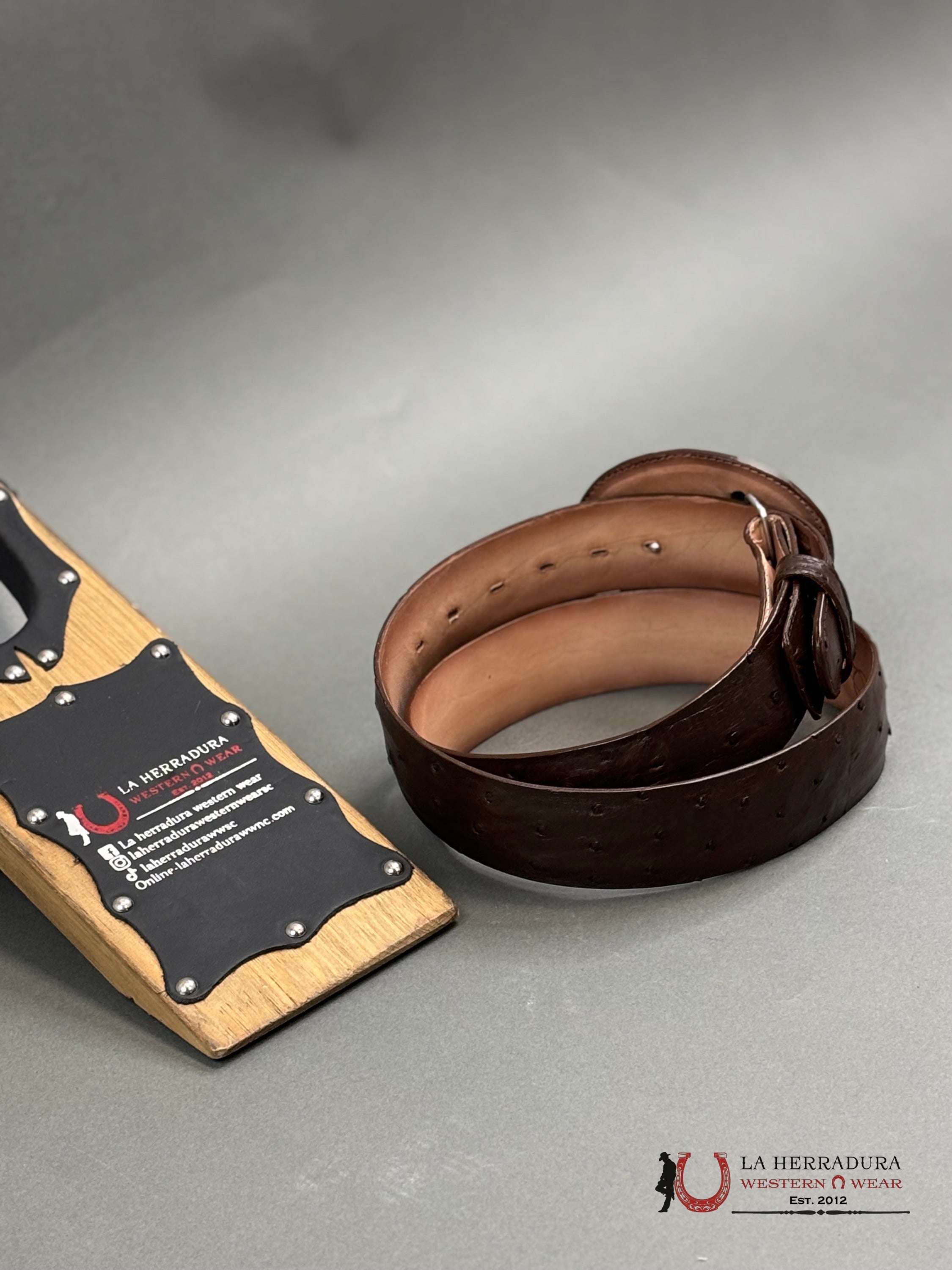 Exotic Ostrich Brown Belt Round Buckle Cinturones Hombres