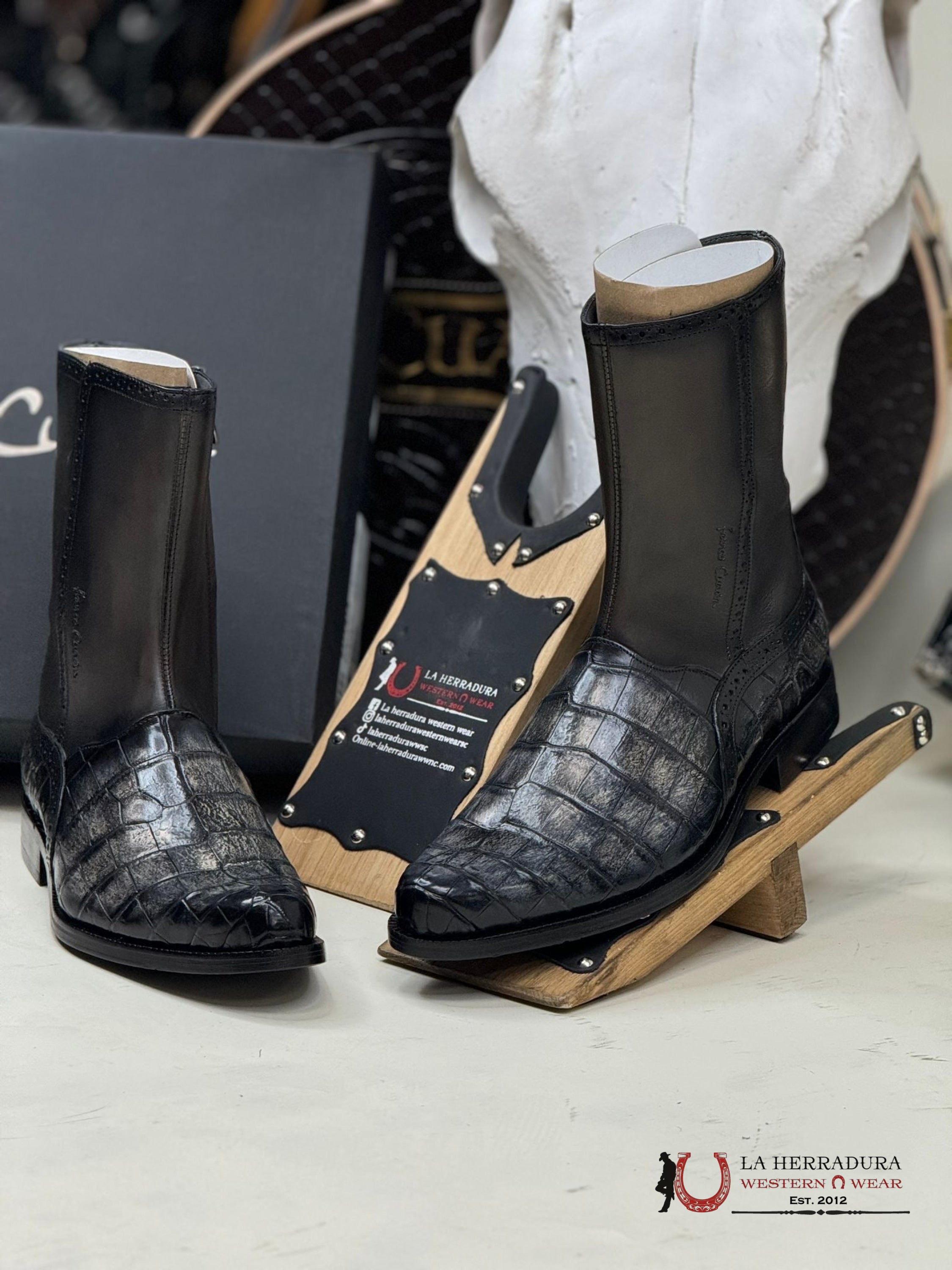 Franco Cuadra Vary Grey Niloticus Cocodile Short Boot Botas Hombres