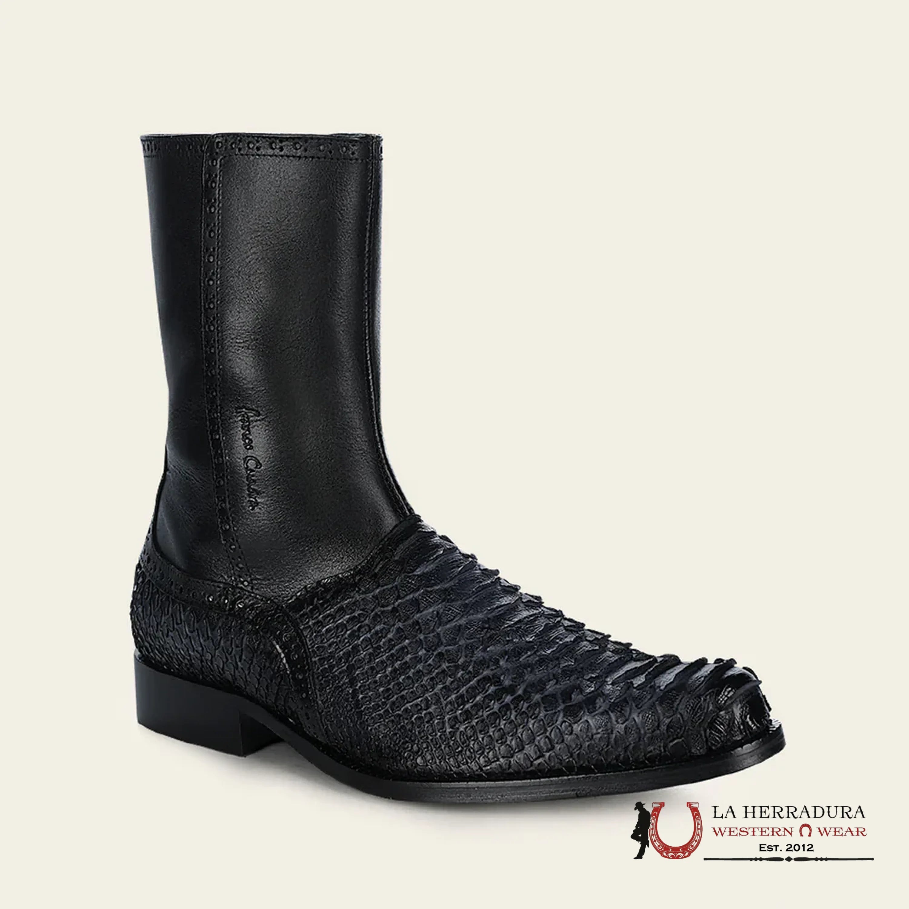 FRANCO CUADRA PYTHON TERNERA INCA BLACK SHORT BOOT FC817 BOTAS HOMBRES