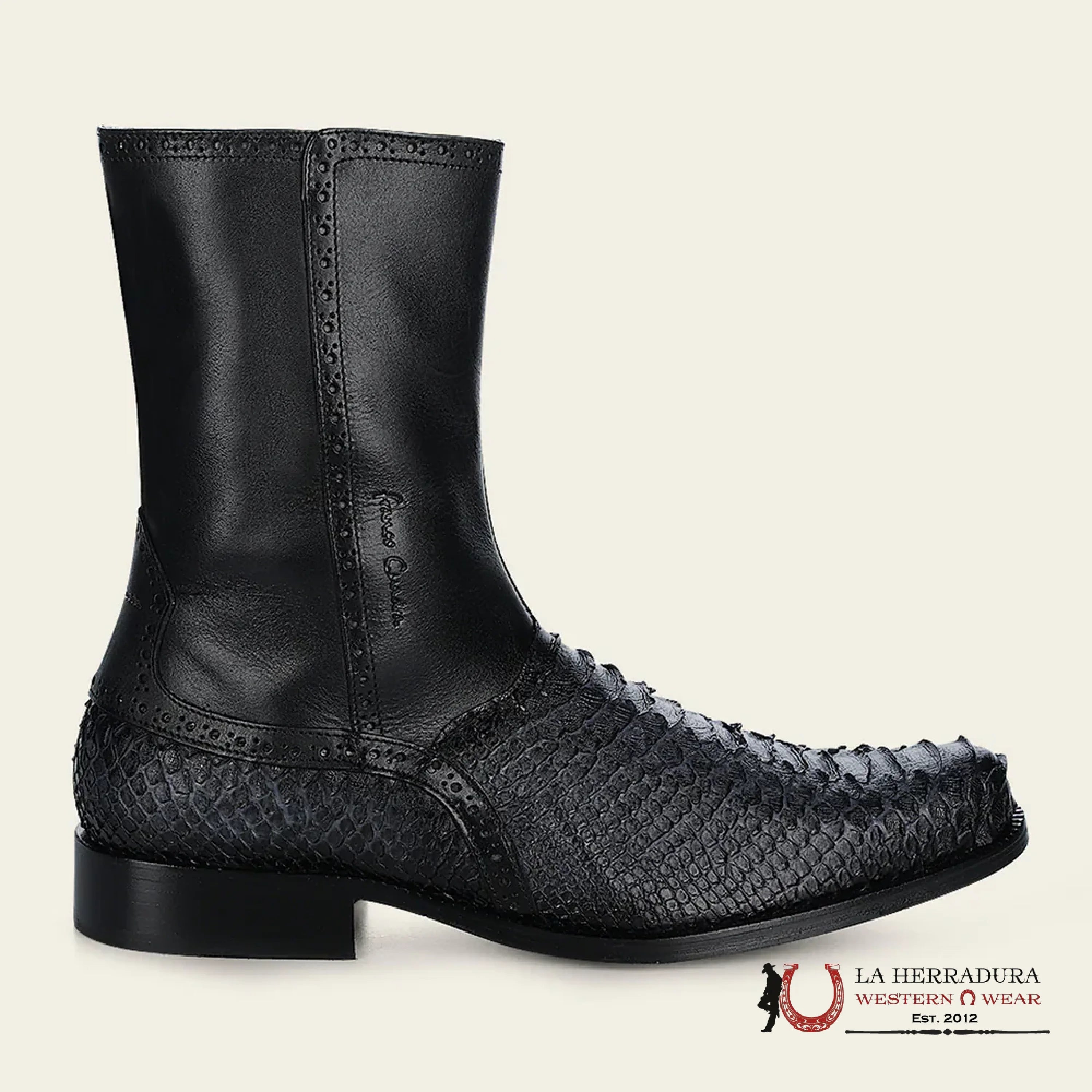 FRANCO CUADRA PYTHON TERNERA INCA BLACK SHORT BOOT FC817 BOTAS HOMBRES