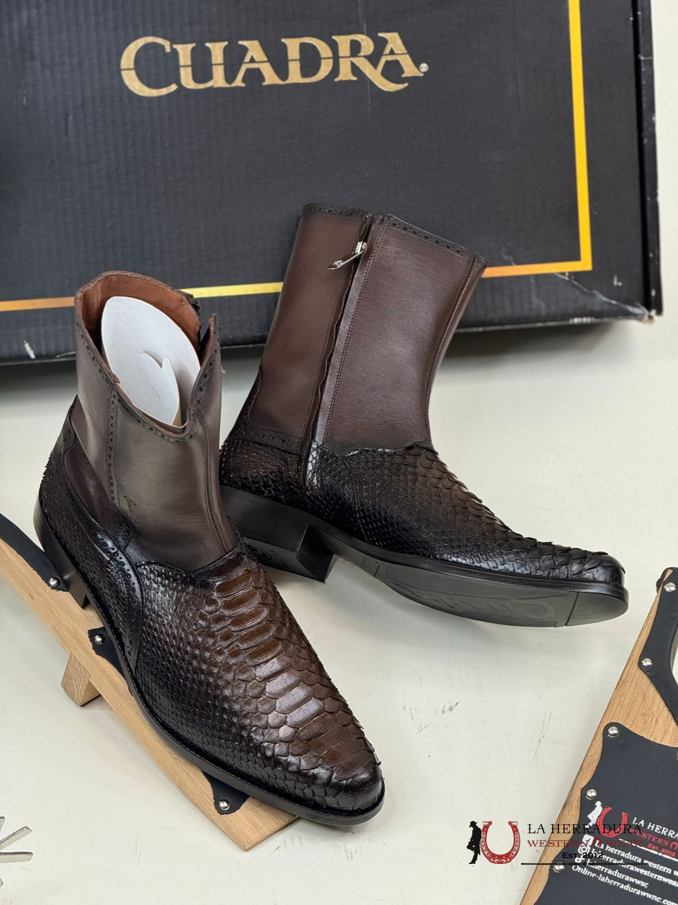 Franco Cuadra Python Ternera Inca Choco Brown Short Boot Botas Hombres