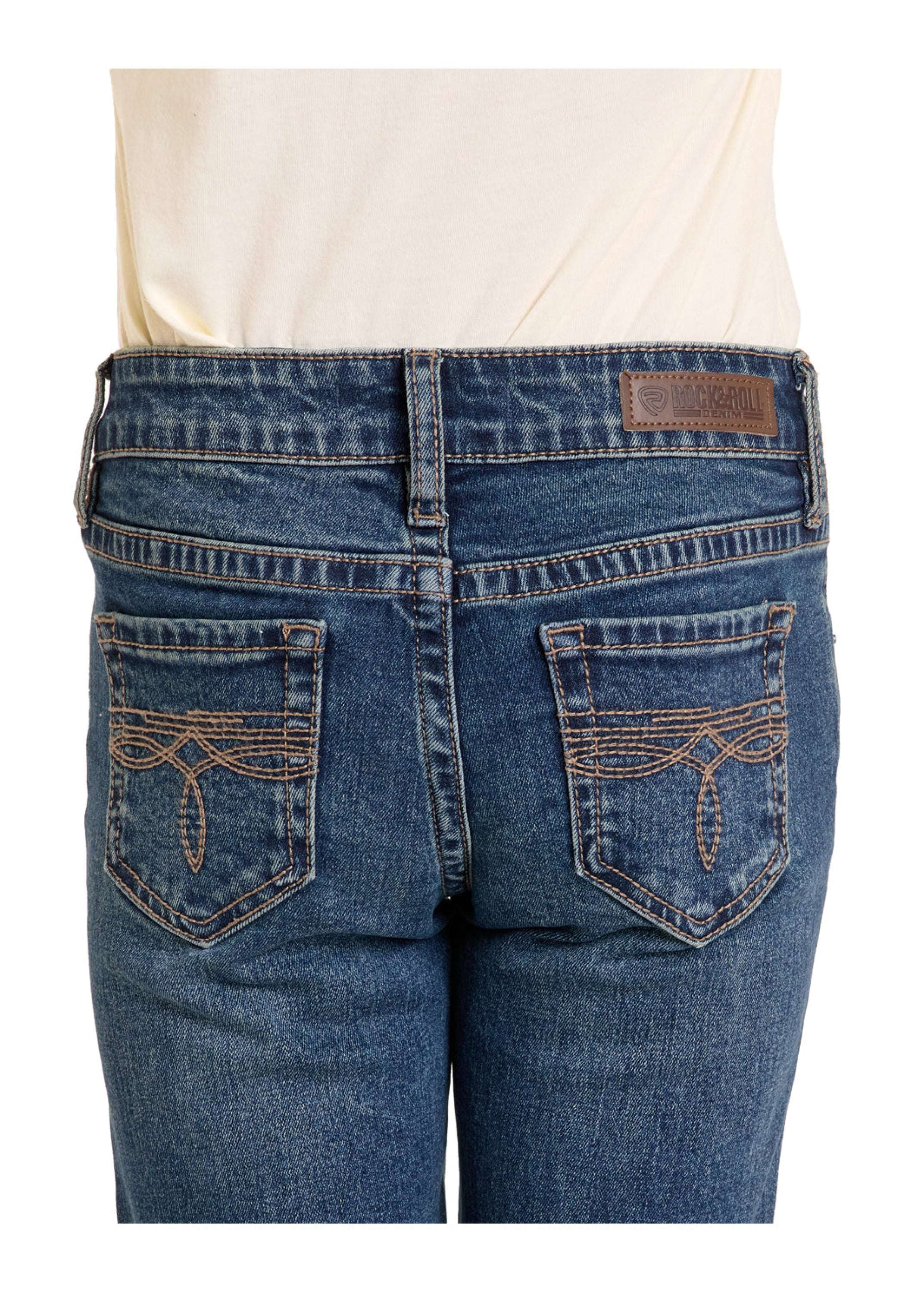 GIRLS JEANS ROCK&ROLL MEDIUM WASH BOOT STITCH EMB BOOTCUT BG4MD06419 NIÑOS
