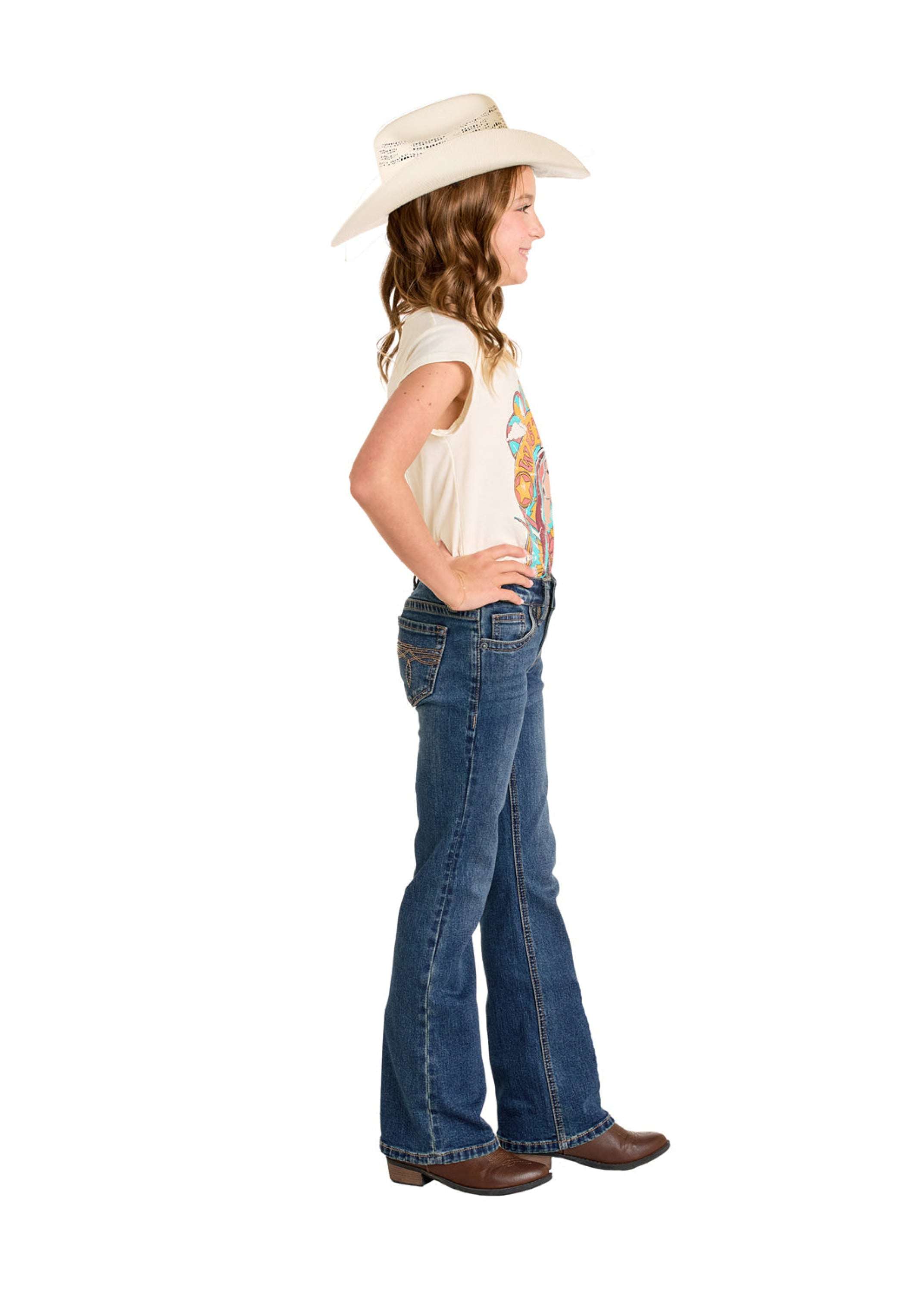 GIRLS JEANS ROCK&ROLL MEDIUM WASH BOOT STITCH EMB BOOTCUT BG4MD06419 NIÑOS
