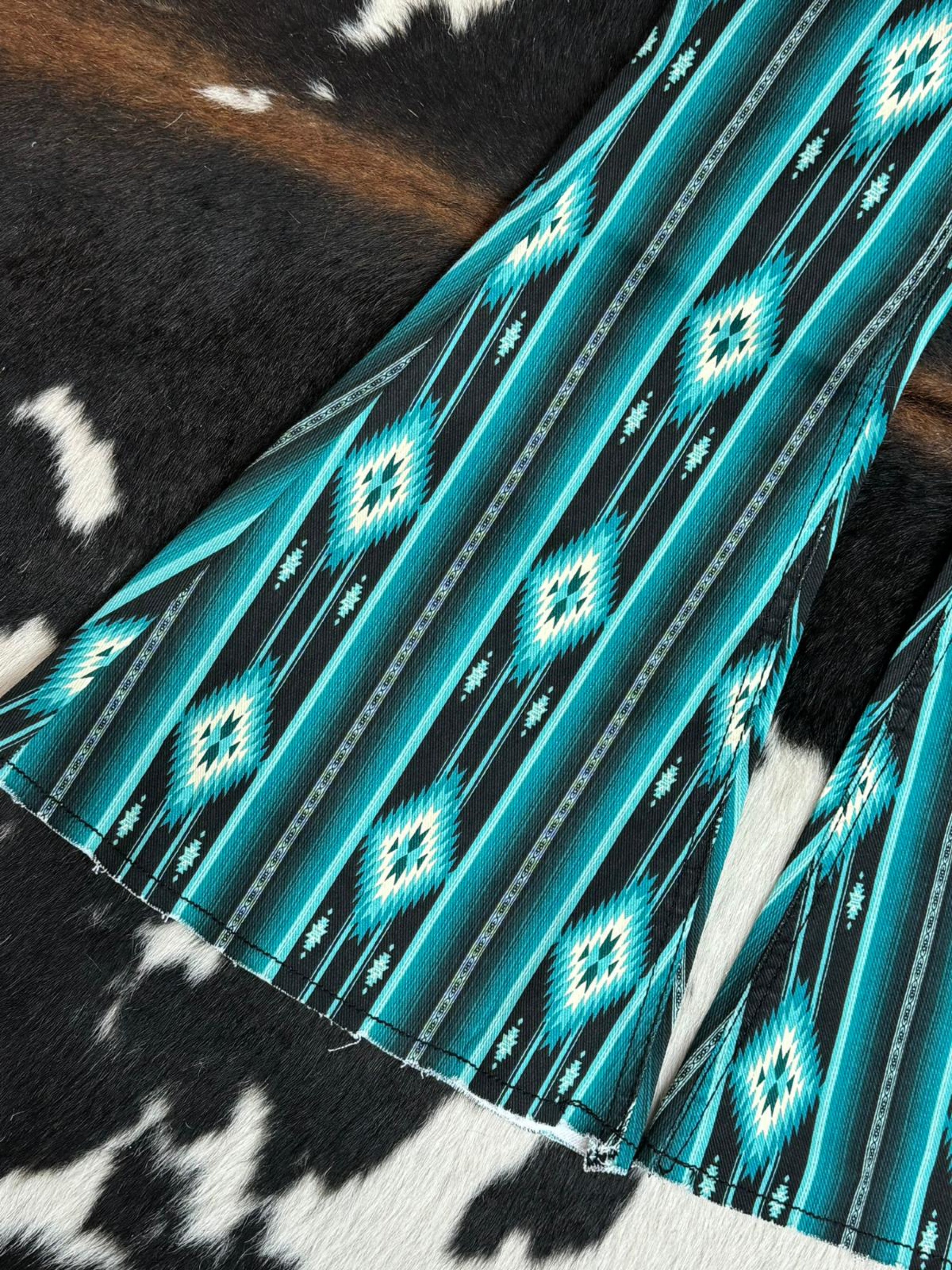 Girls Rock & Roll Black Teal Serape Bell Bottom Niños