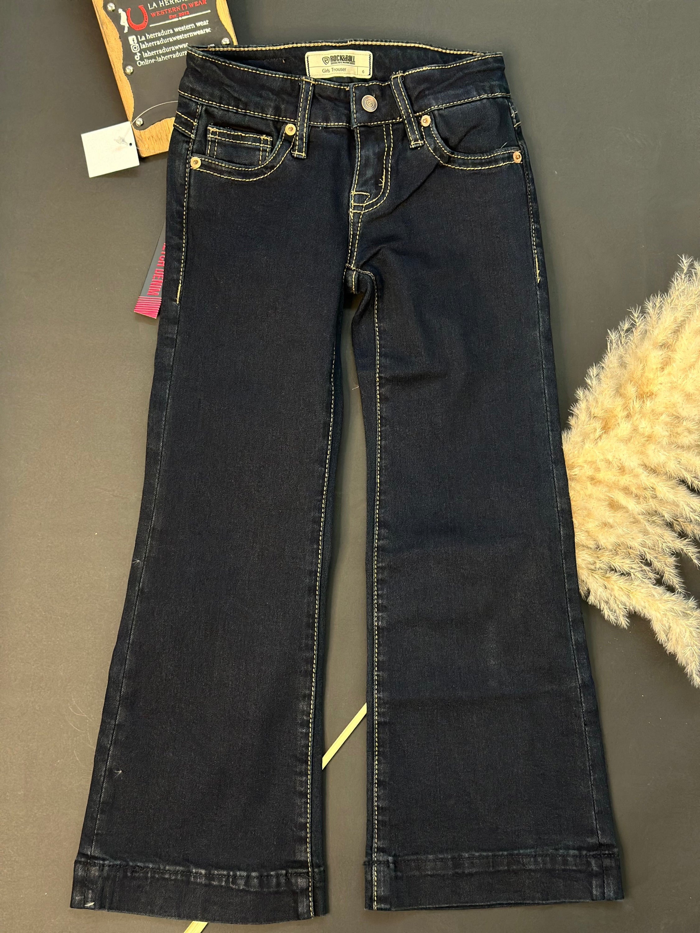 Girls Rock&Roll Dark Wash Scallop Back Yoke Trouser Jean Niños