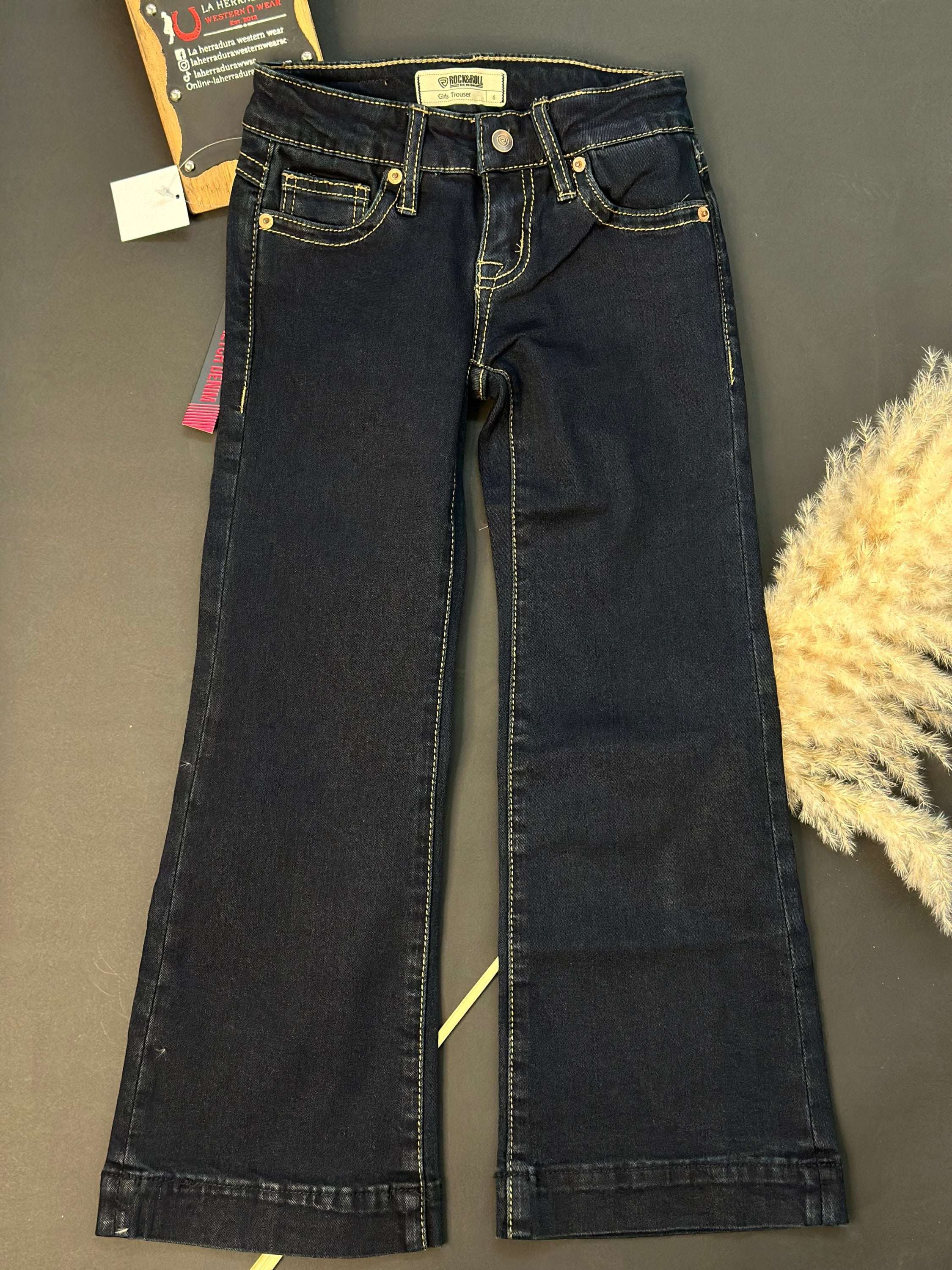 Girls Rock&Roll Dark Wash Scallop Back Yoke Trouser Jean Niños