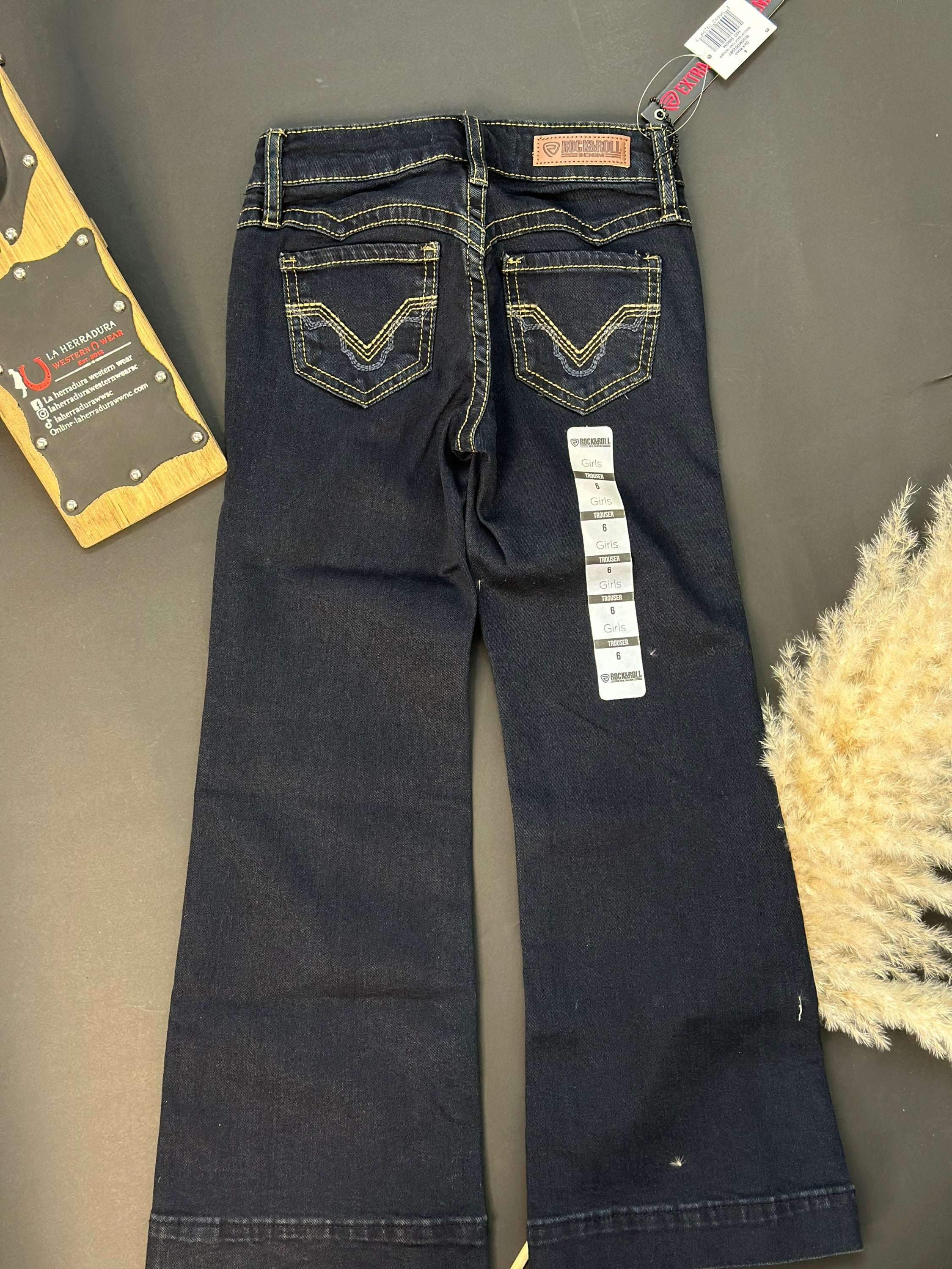 Girls Rock&Roll Dark Wash Scallop Back Yoke Trouser Jean Niños