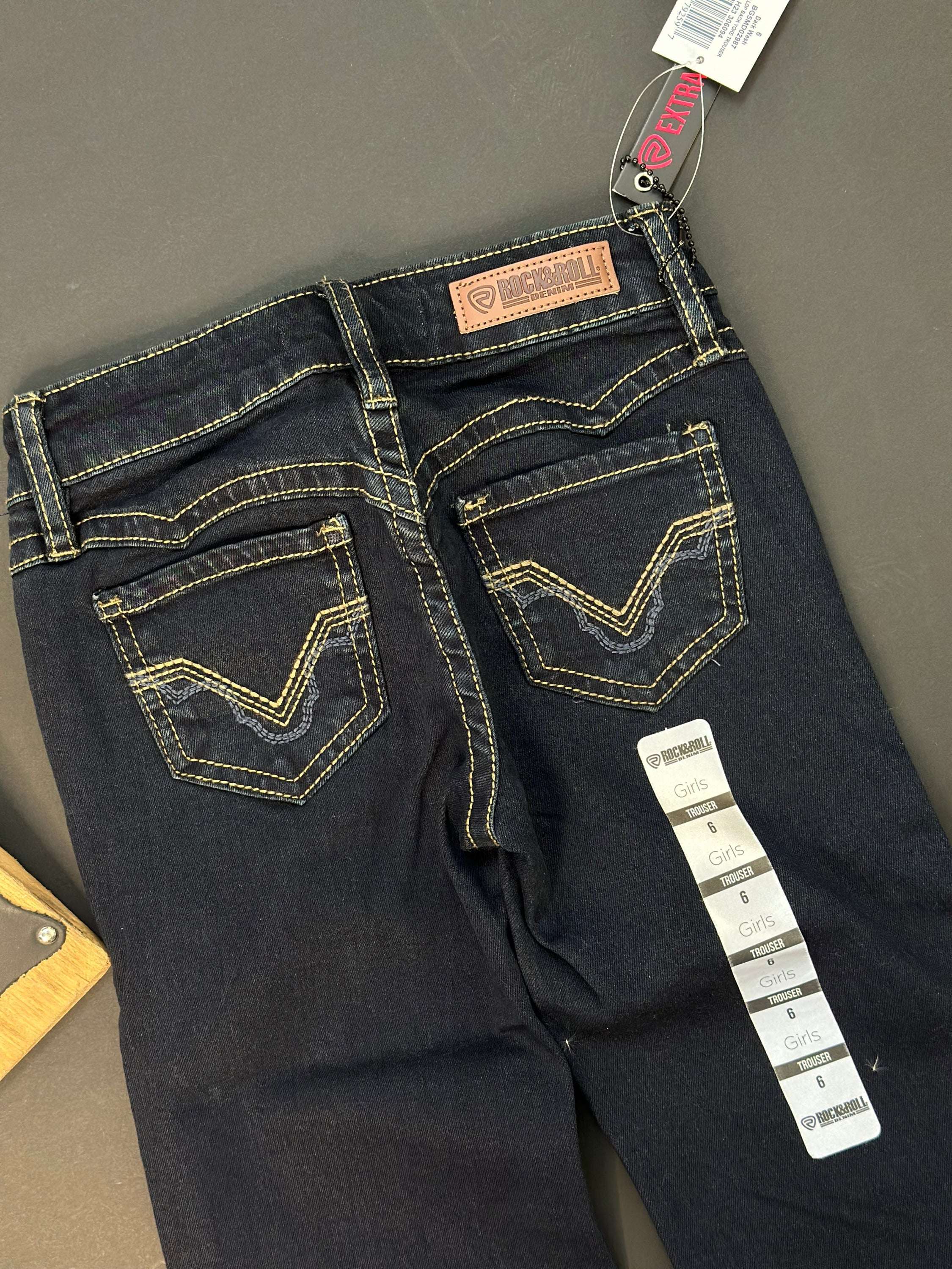 Girls Rock&Roll Dark Wash Scallop Back Yoke Trouser Jean Niños