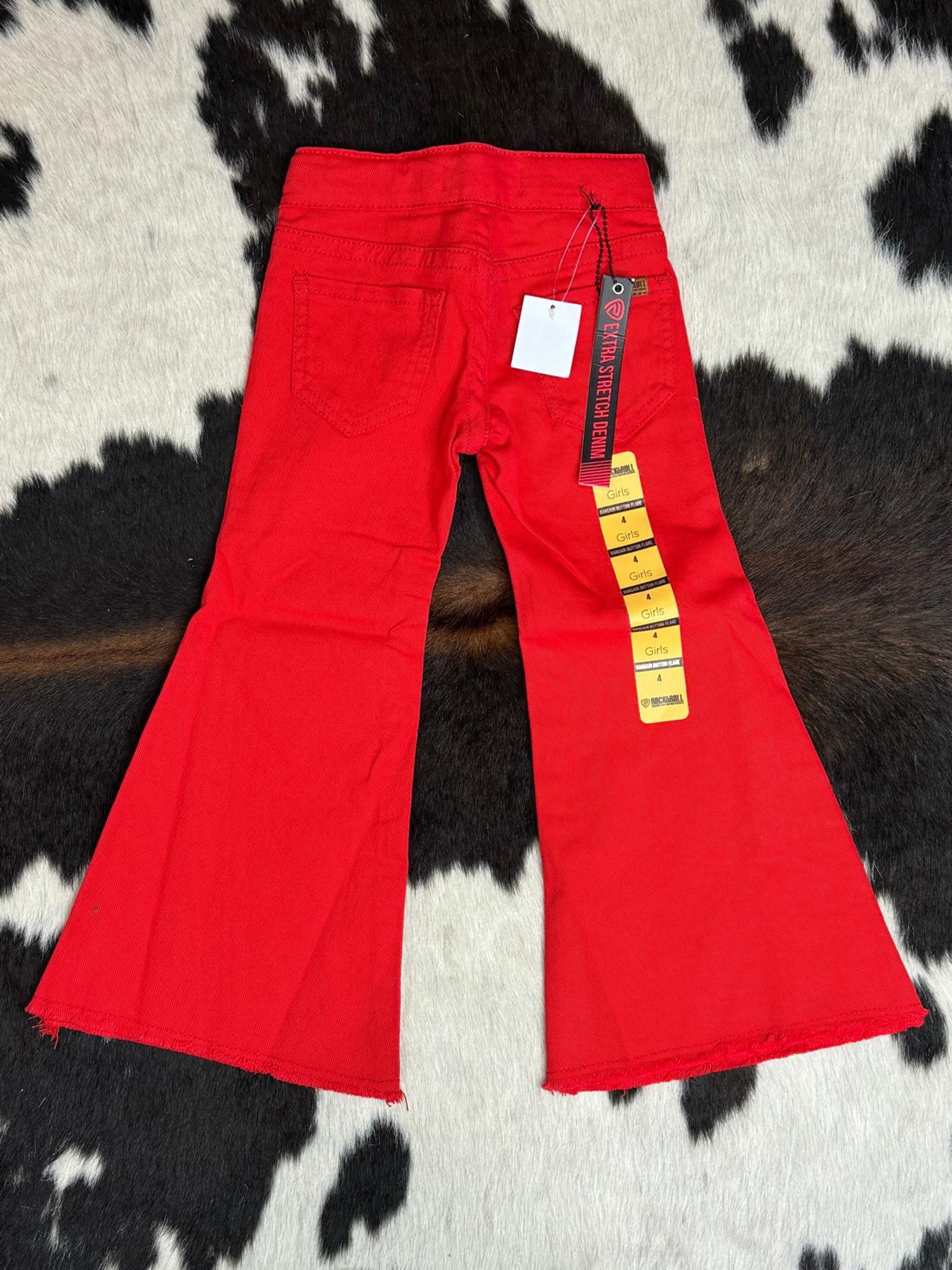 Girls Rock & Roll Hot Red Button Flare Niños