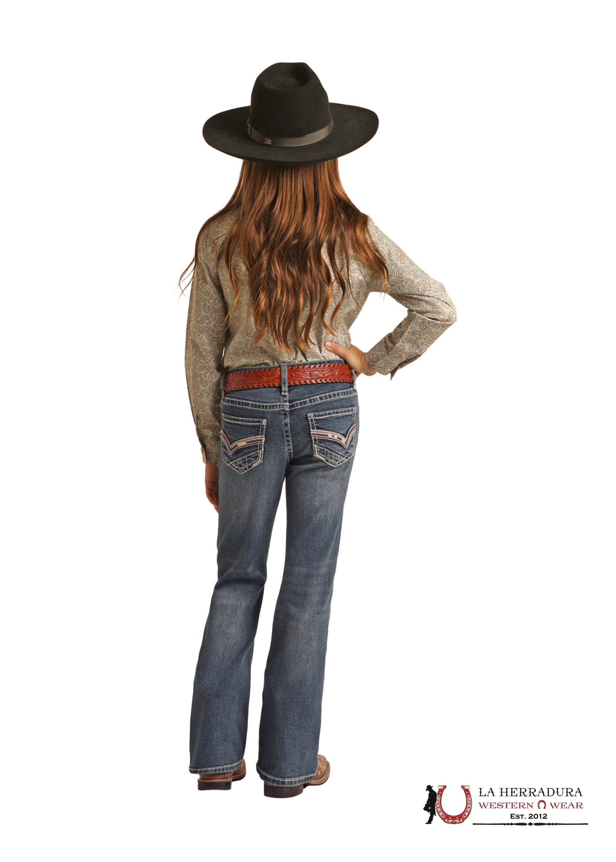 GIRLS ROCK & ROLL MEDIUM COWHIDE EMB MID RISE BOOTCUT BG4MD02554 NIÑOS